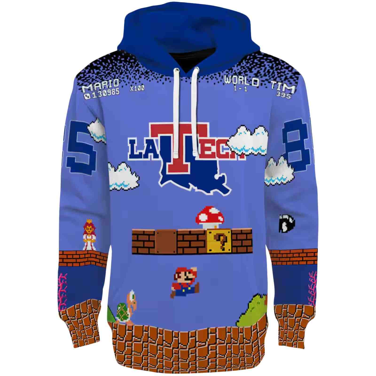 Personalized LA Tech Mario Blue Black Hoodie