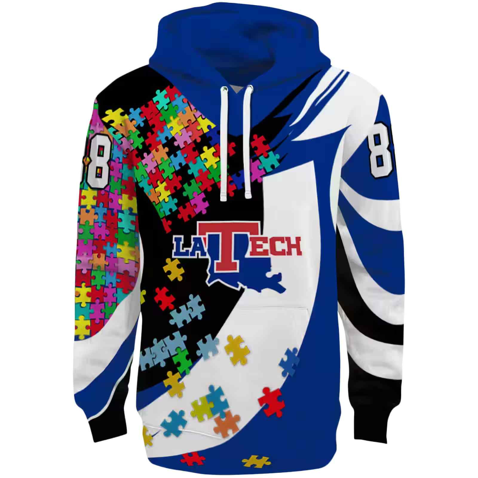 Personalized LA Tech Puzzle Pieces Blue Hoodie