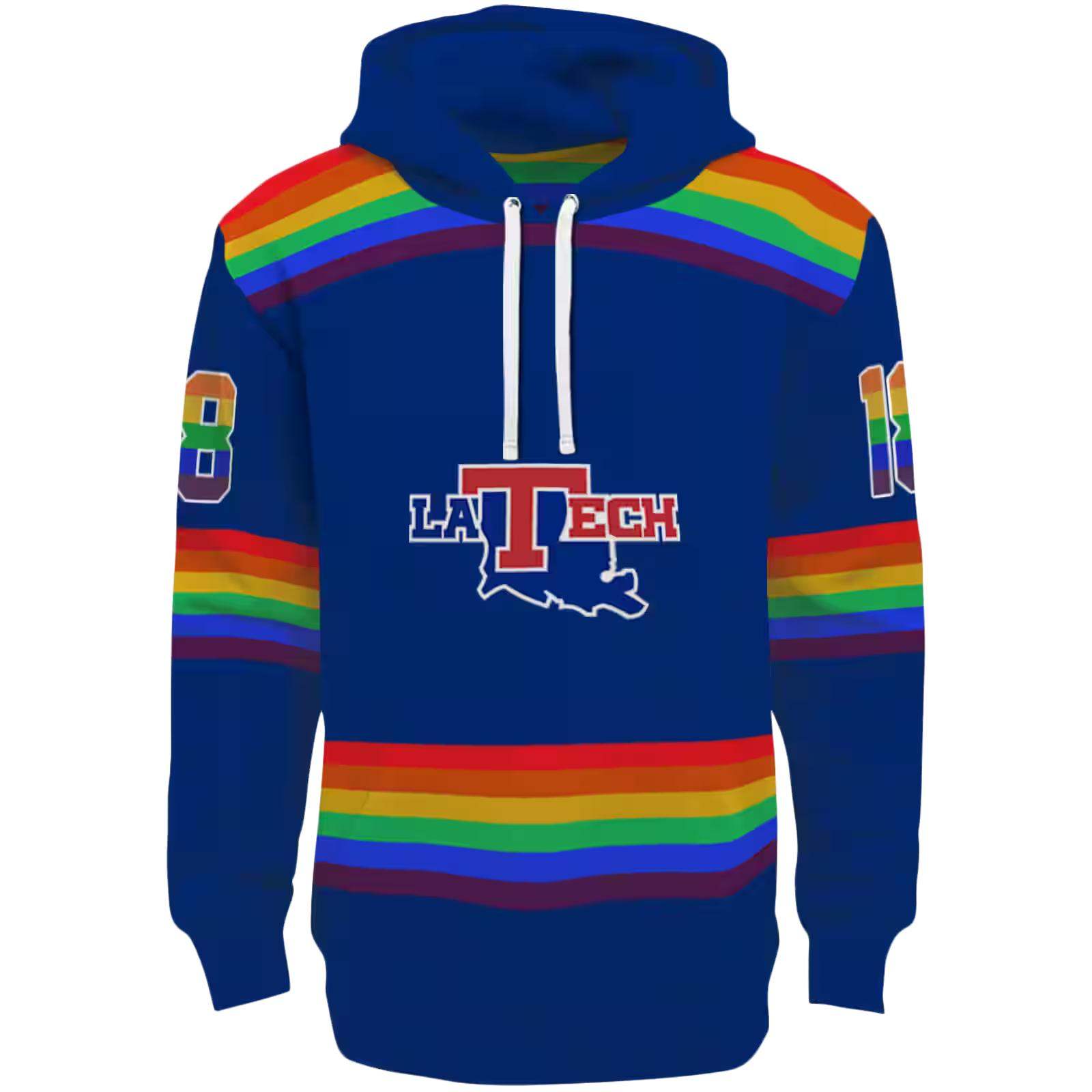 Personalized LA Tech Rainbow Stripes Blue Hoodie