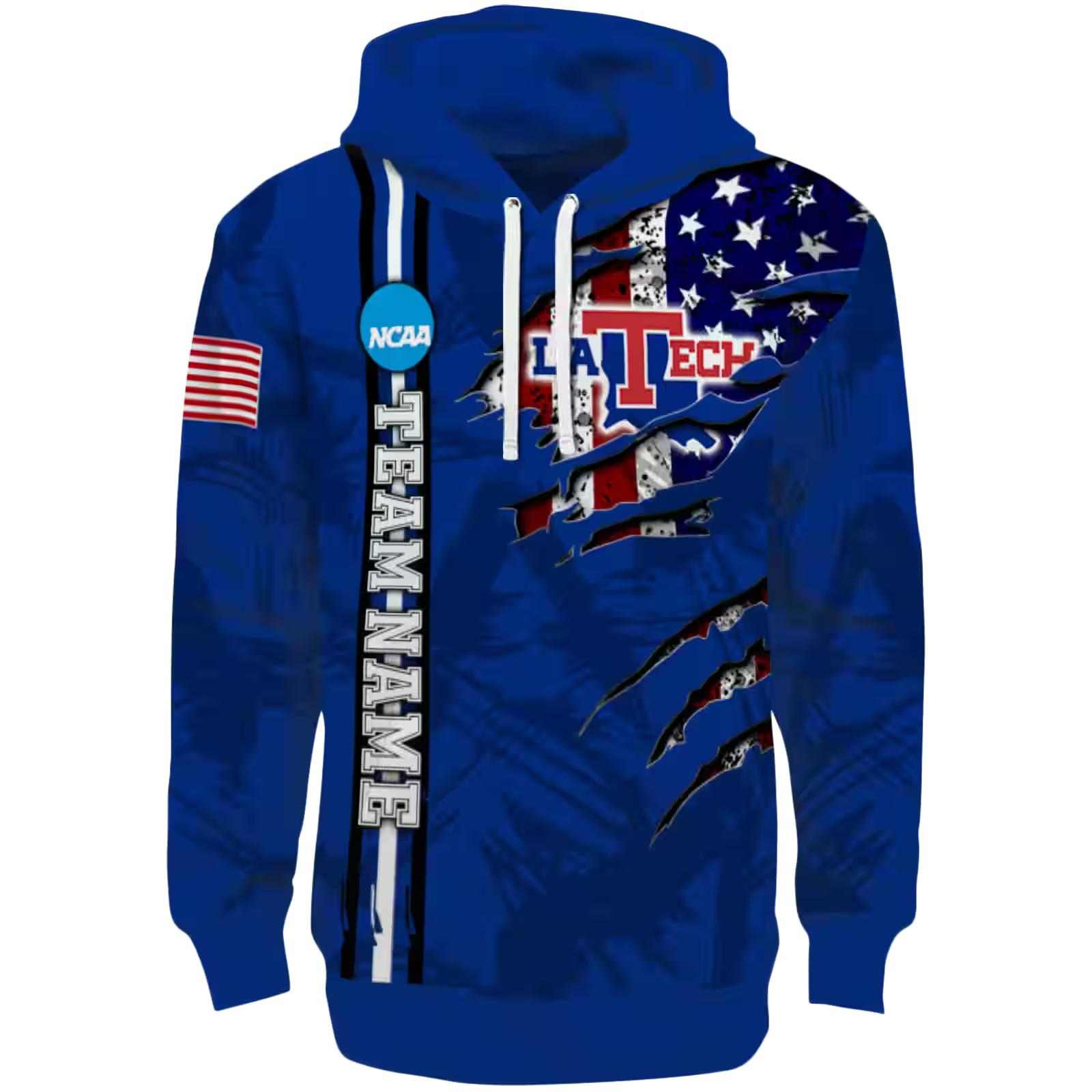 Personalized LA Tech Ripped Flag Blue Hoodie