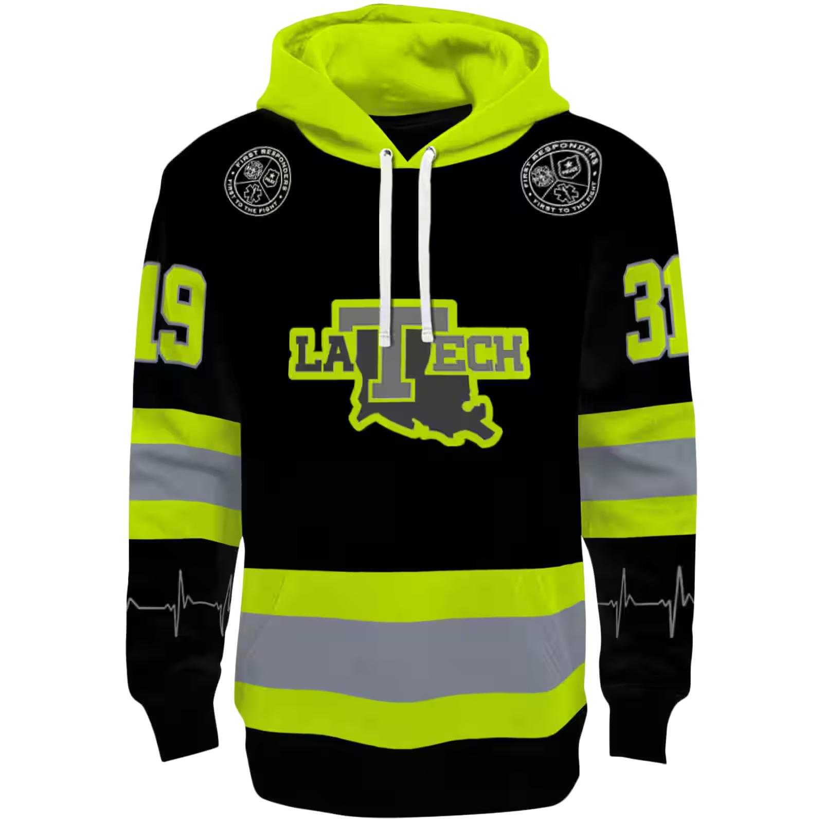 Personalized LA Tech Safety Motif Black Neon Green Hoodie