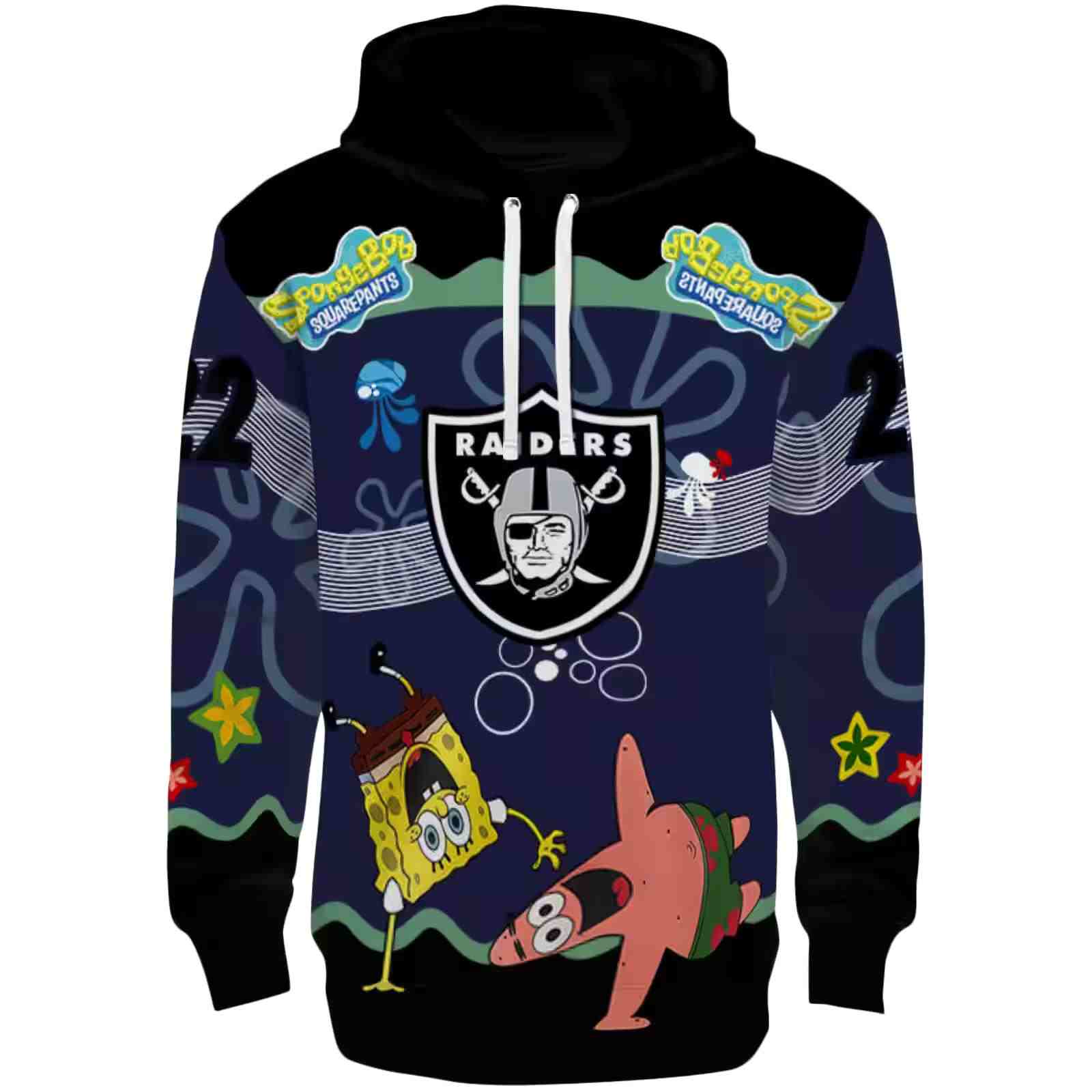 Personalized Las Vegas Raiders Spongebob Patrick Star Black Navy Hoodie