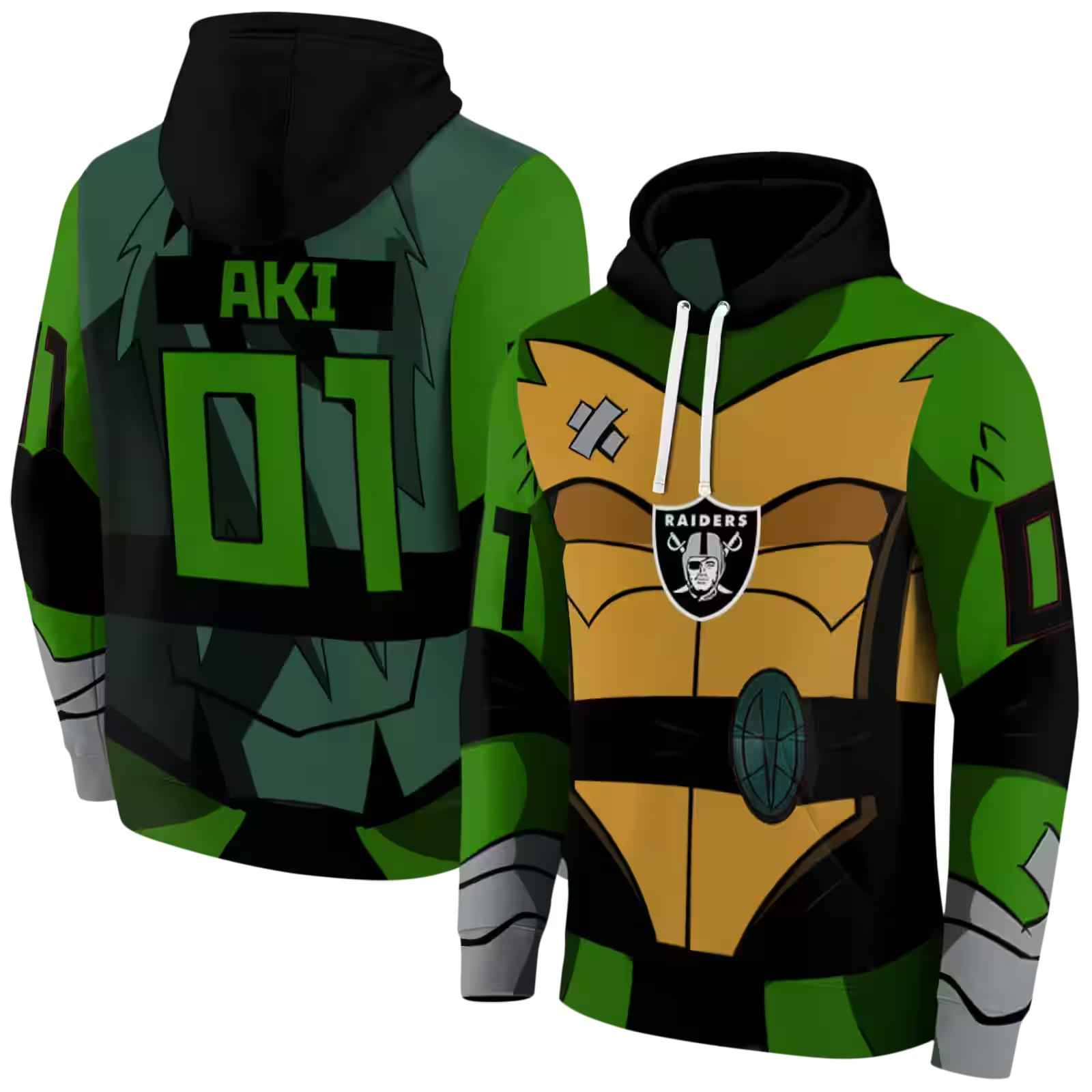 personalized las vegas raiders superhero armor black green hoodie fashion forward