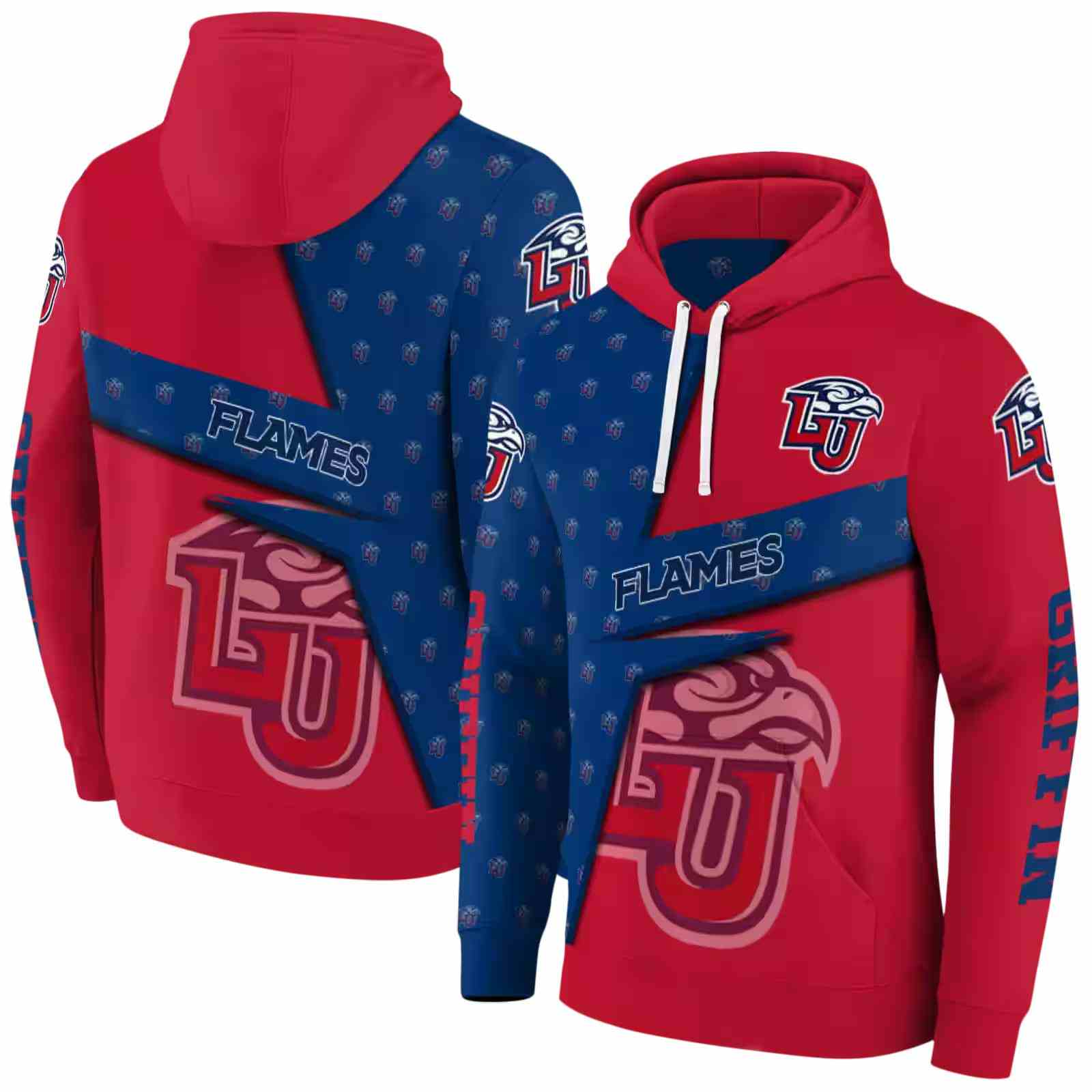 personalized liberty flames abstract shape red hoodie fashion forward