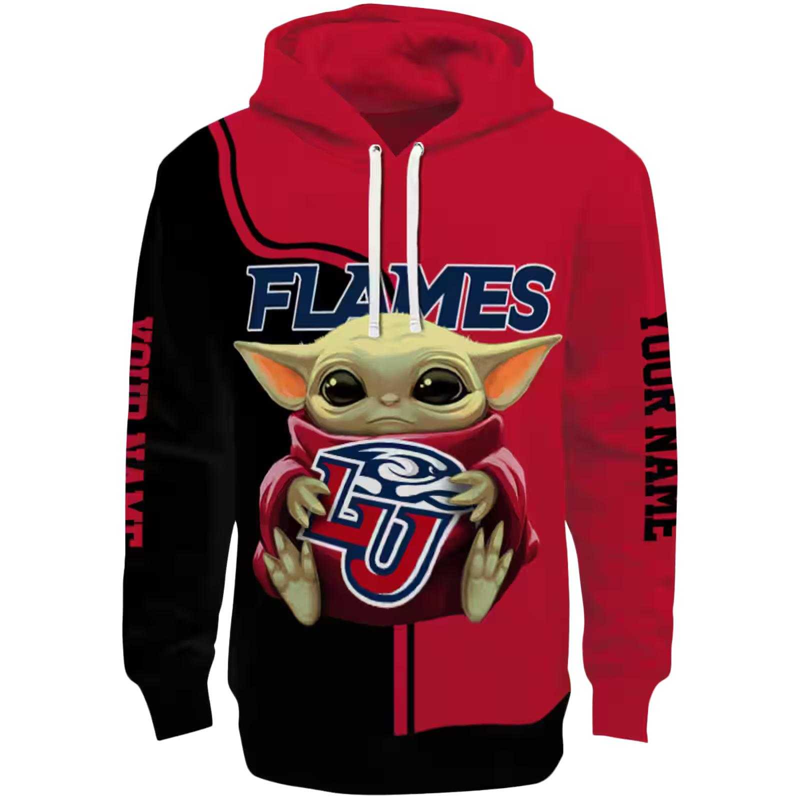 Personalized Liberty Flames Baby Yoda Red Black Hoodie