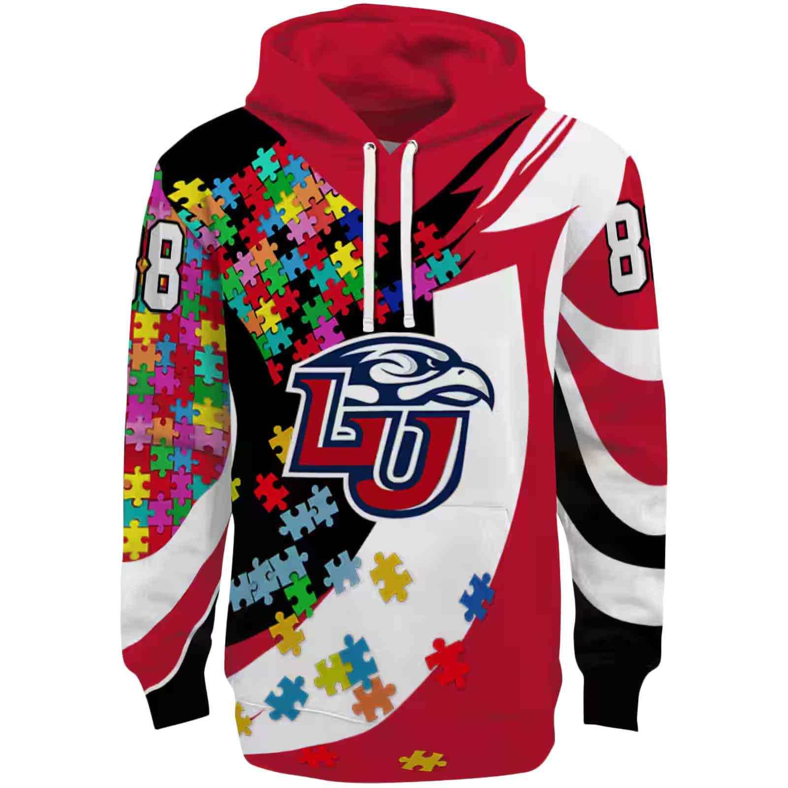 Personalized Liberty Flames Puzzle Pieces Red Hoodie