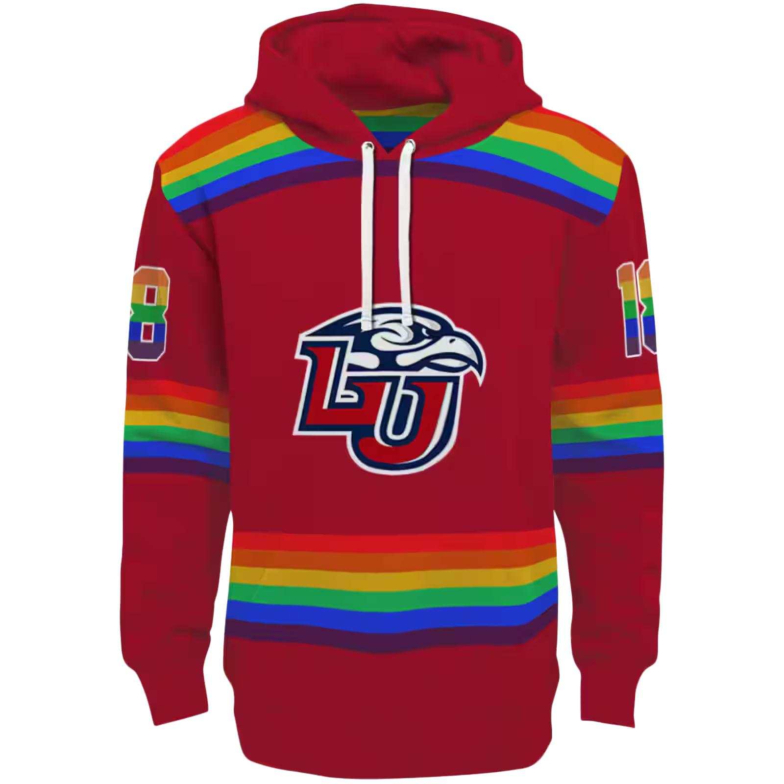 Personalized Liberty Flames Rainbow Stripes Red Hoodie