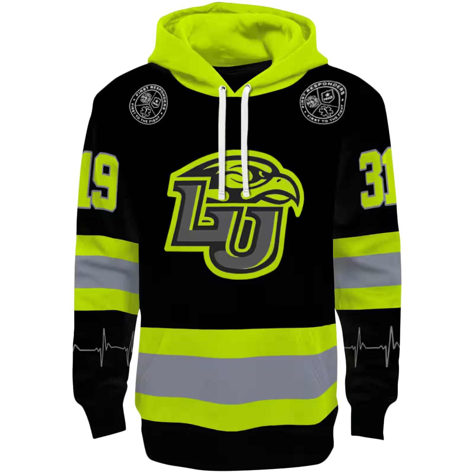 Personalized Liberty Flames Safety Motif Black Neon Green Hoodie