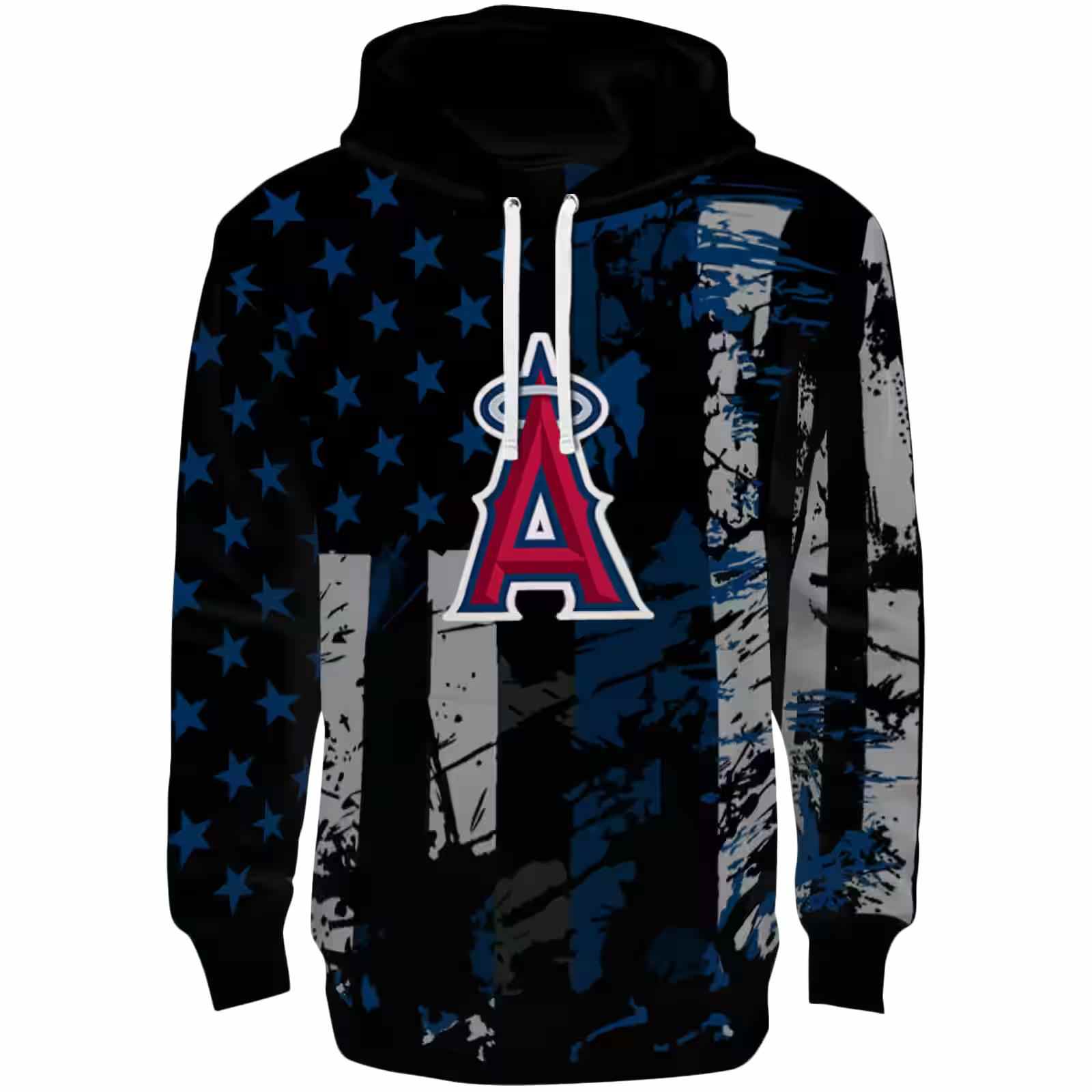 Personalized Los Angeles Angels Distressed Flag Blue Black Hoodie