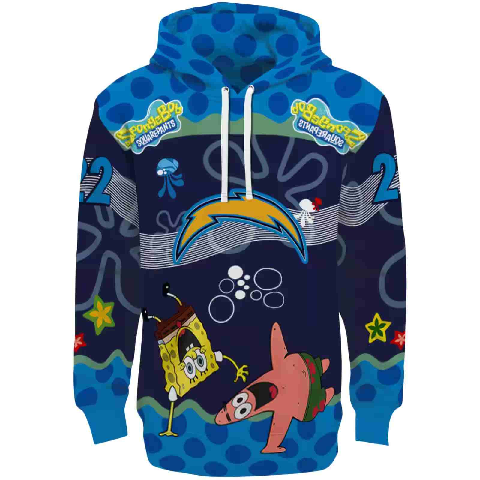 Personalized Los Angeles Chargers Spongebob Patrick Star Blue Navy Hoodie