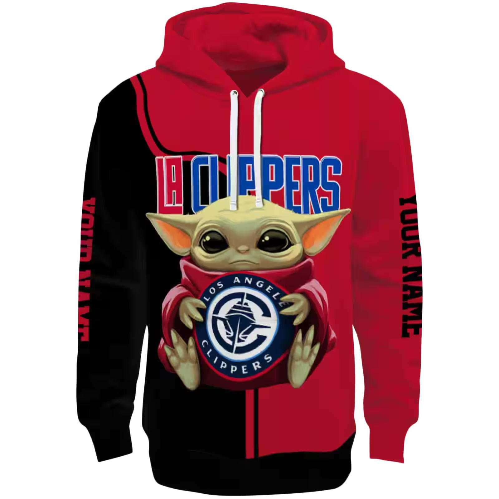 Personalized Los Angeles Clippers Baby Yoda Red Black Hoodie