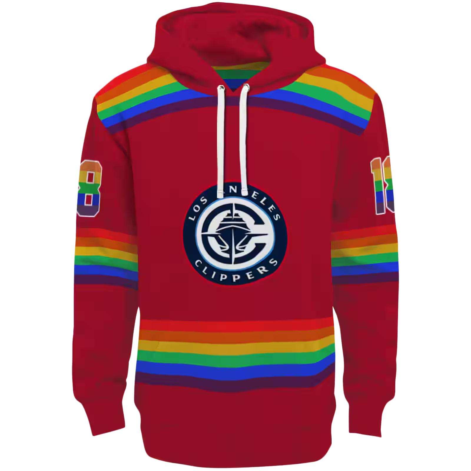 Personalized Los Angeles Clippers Rainbow Stripes Red Hoodie