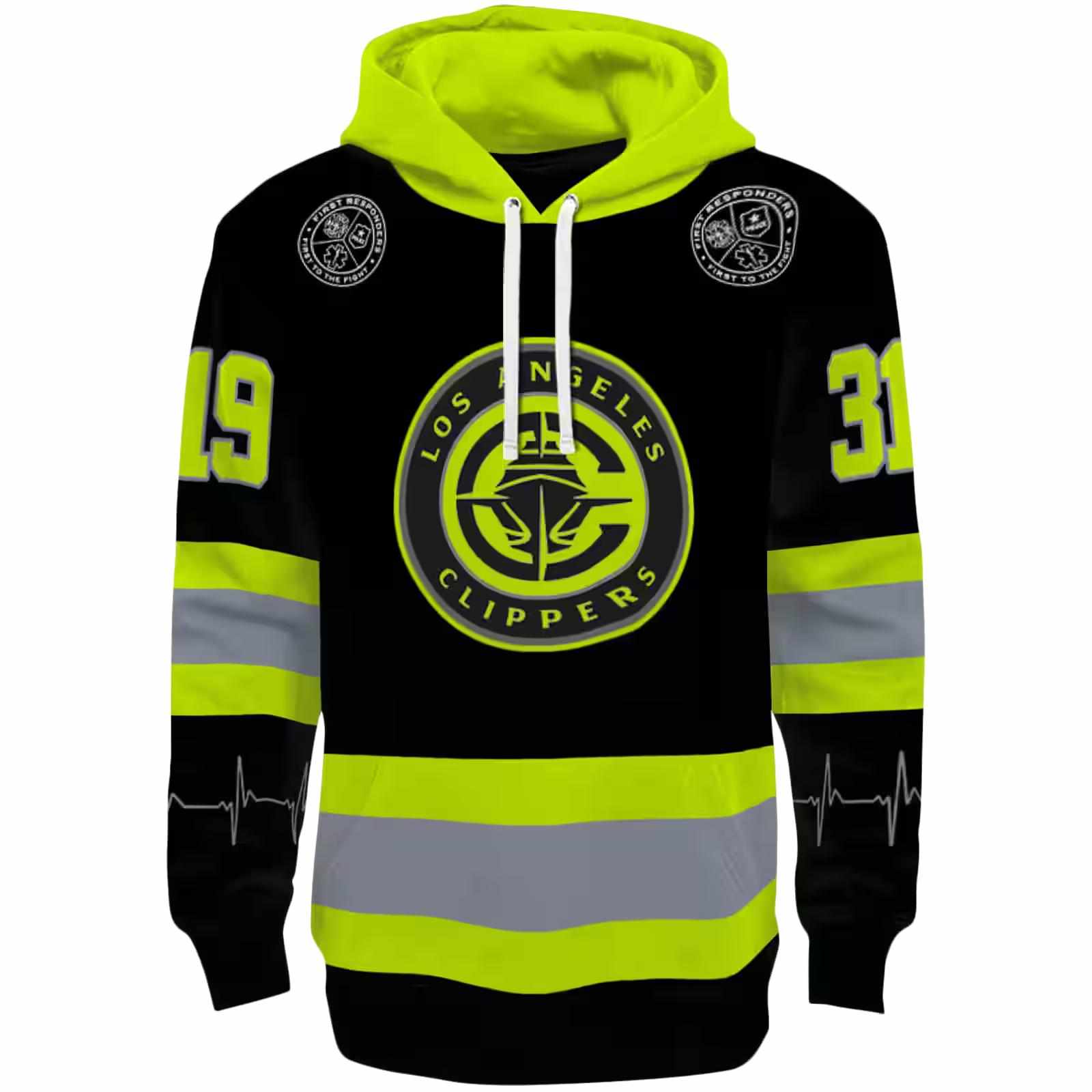 Personalized Los Angeles Clippers Safety Motif Black Neon Green Hoodie