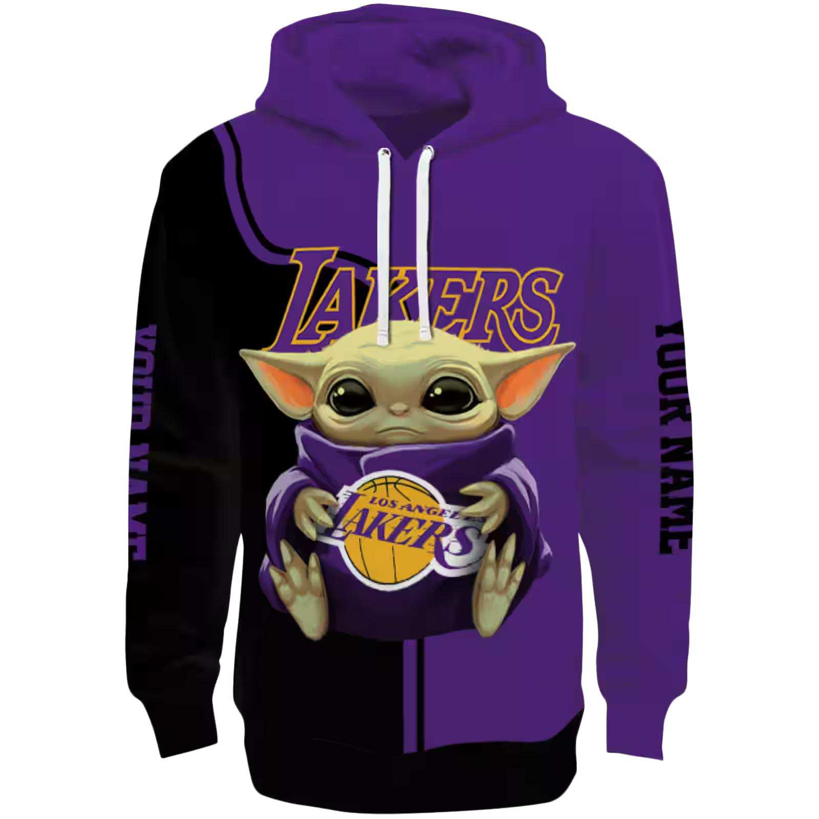 Personalized Los Angeles Lakers Baby Yoda Purple Black Hoodie