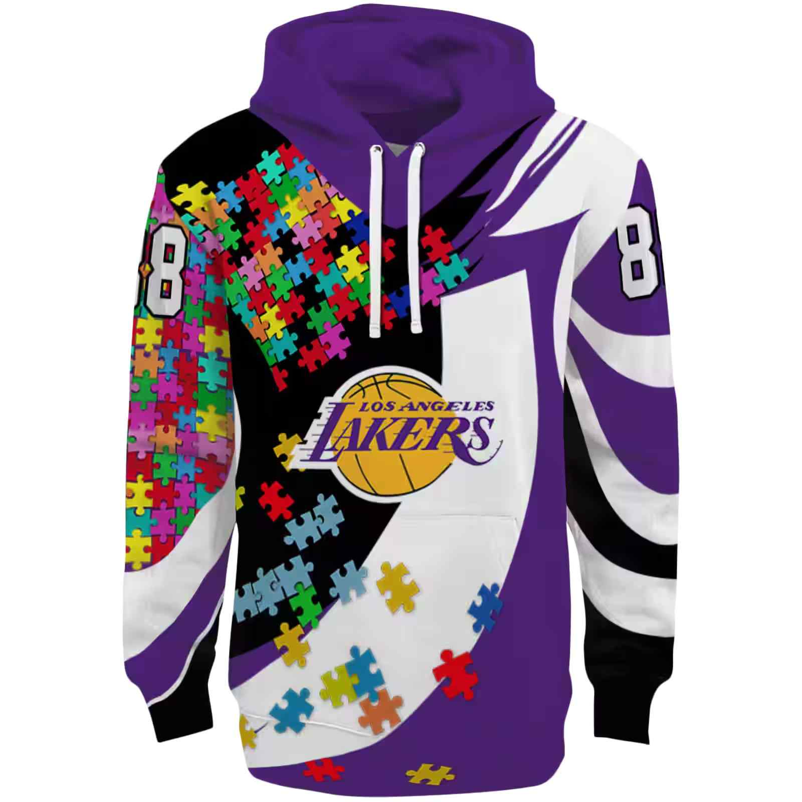 Personalized Los Angeles Lakers Puzzle Pieces Purple Hoodie