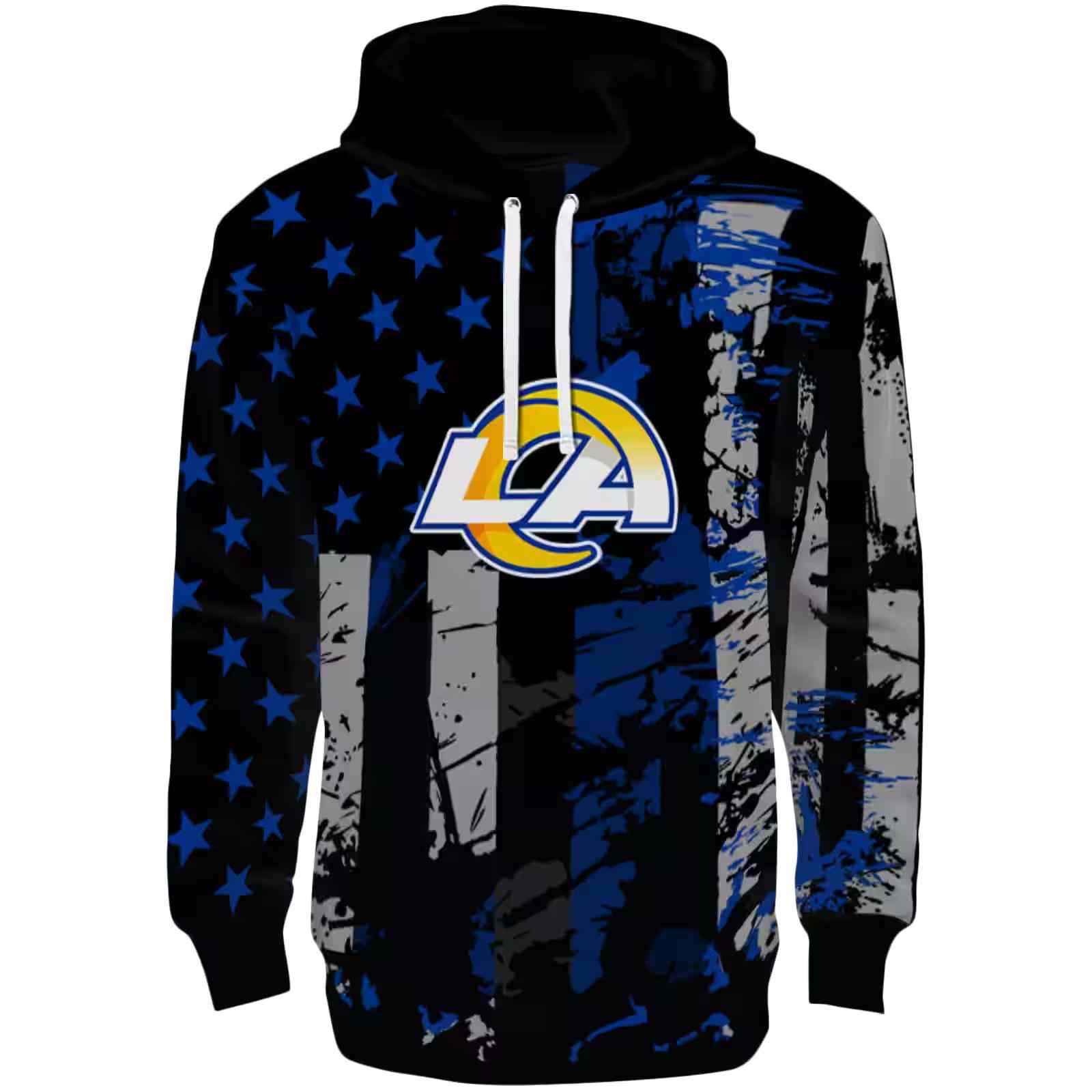 Personalized Los Angeles Rams Distressed Flag Blue Black Hoodie