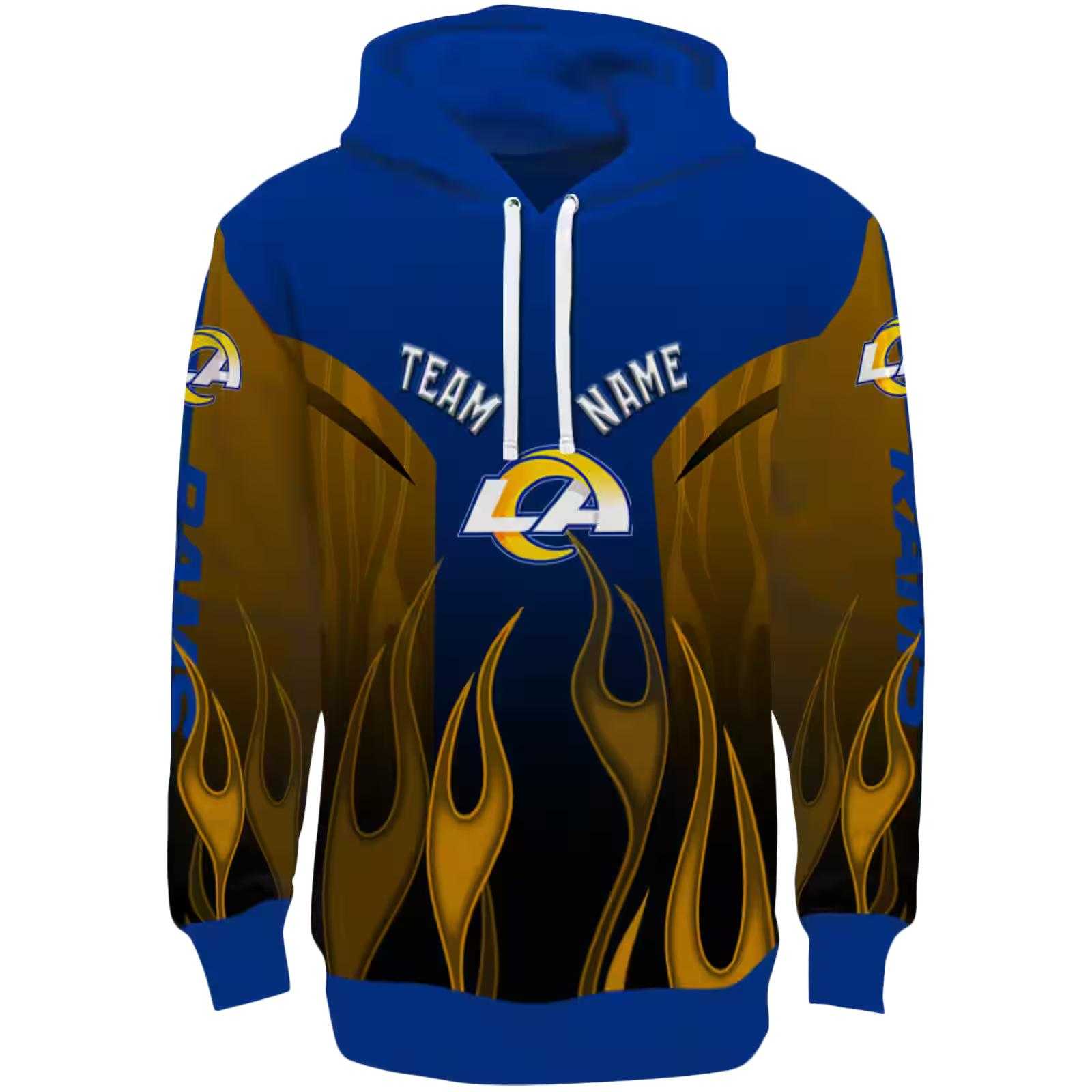 Personalized Los Angeles Rams Flame Design Blue Hoodie