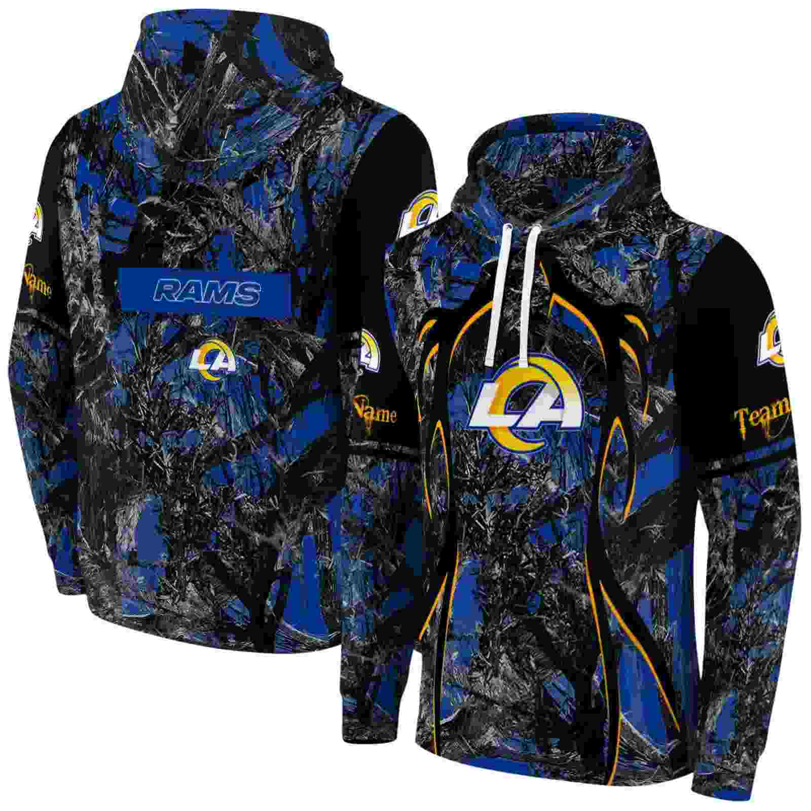 personalized los angeles rams hunting theme blue black hoodie fashion forward