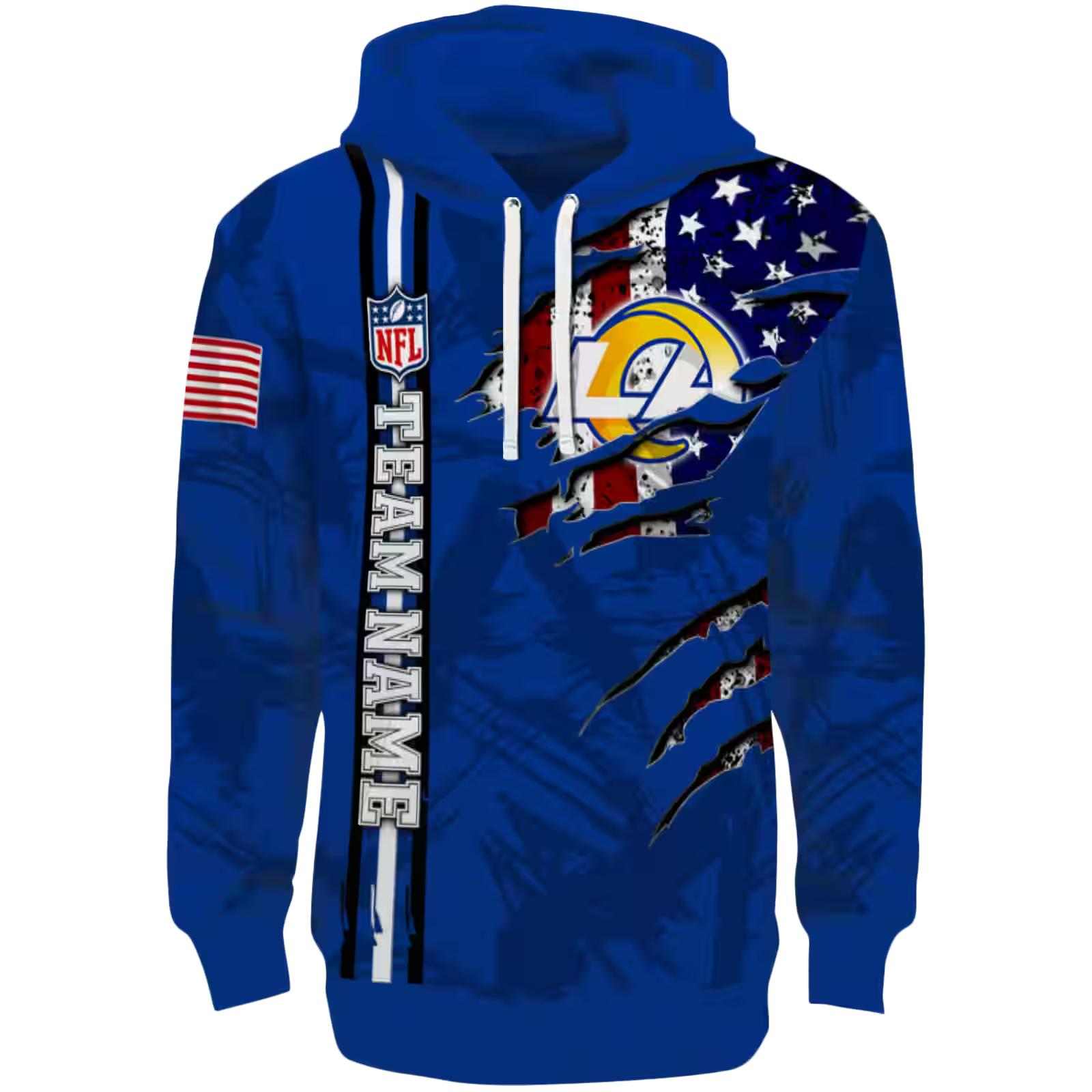 Personalized Los Angeles Rams Ripped Flag Blue Hoodie