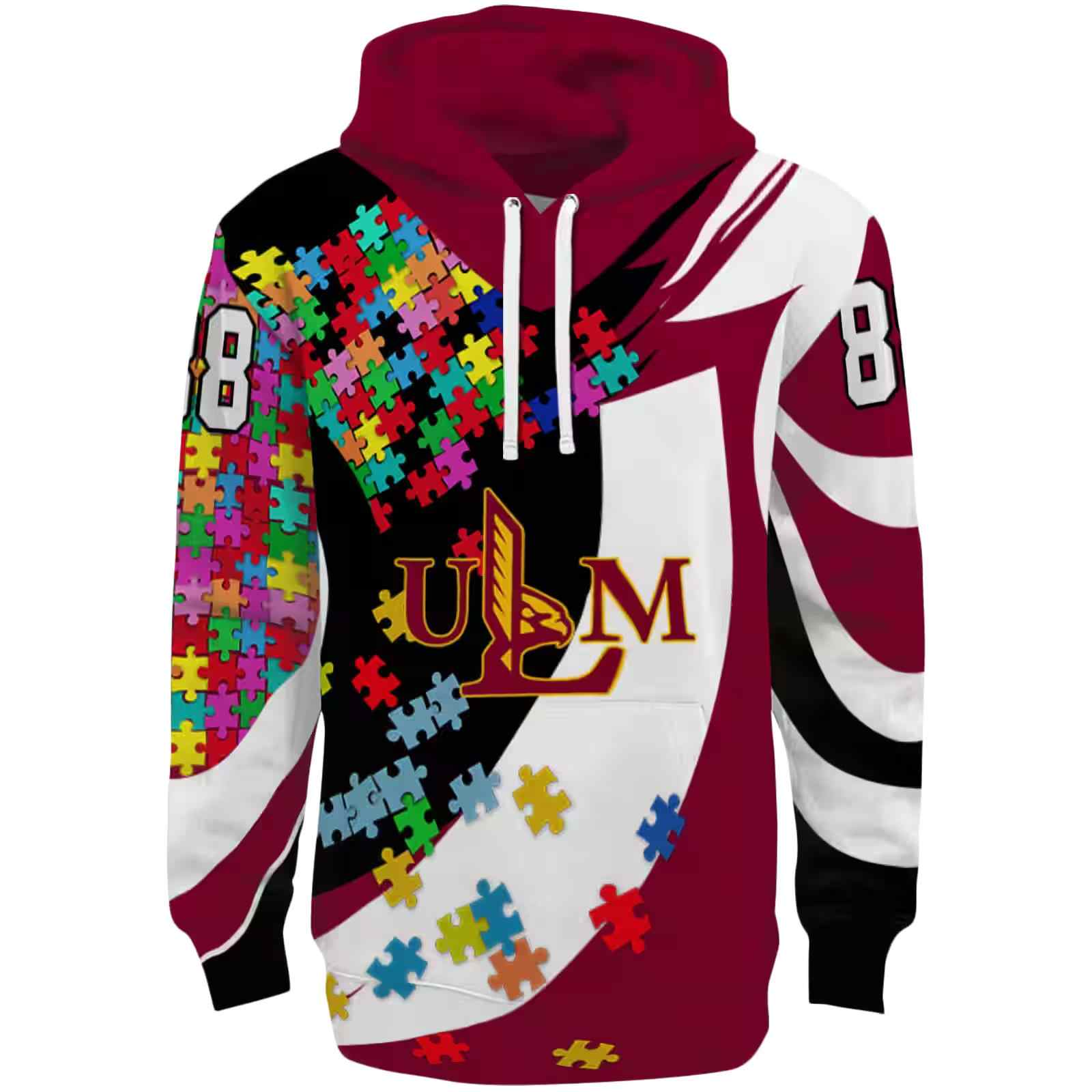 Personalized Louisiana-Monroe Warhawks Puzzle Pieces Red Hoodie