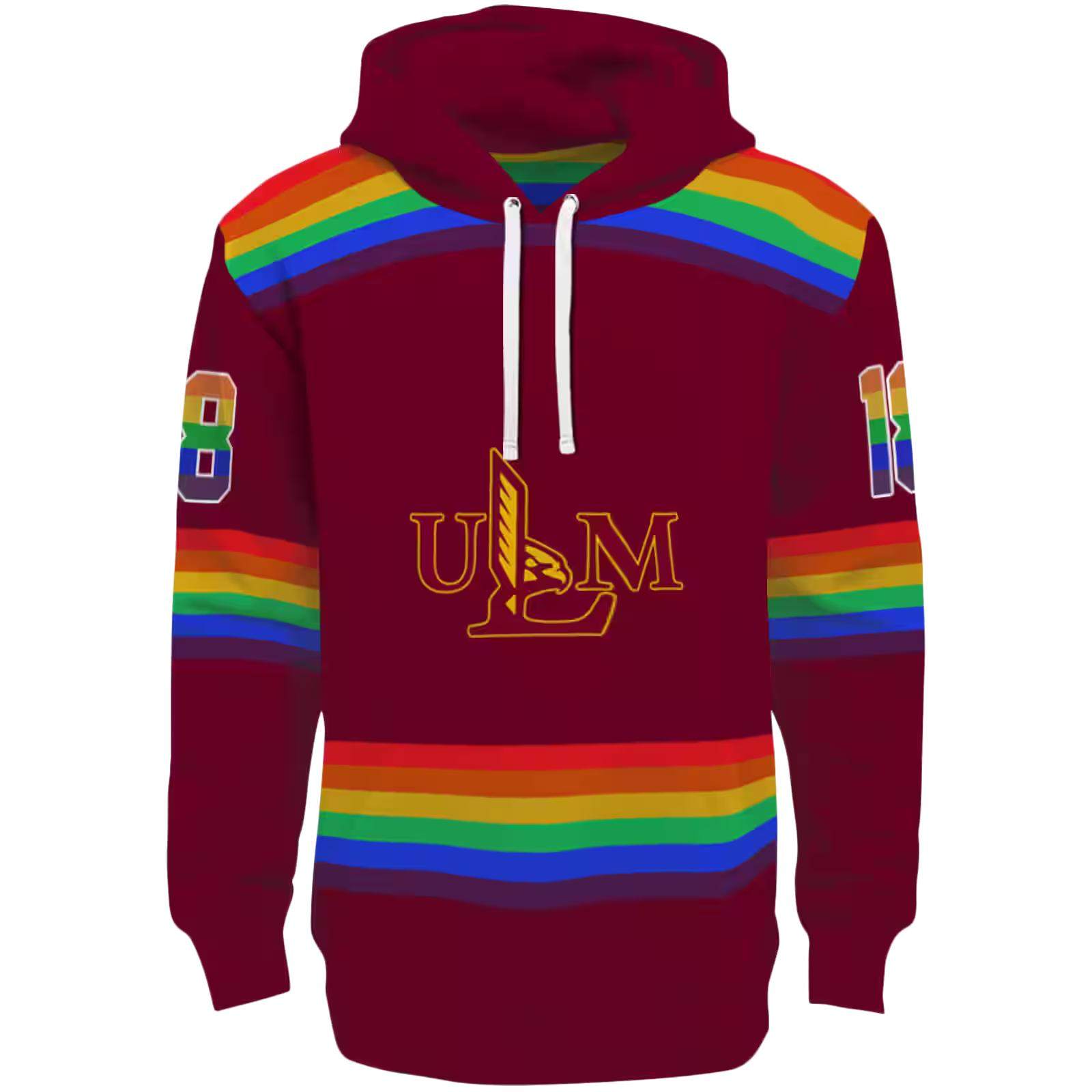 Personalized Louisiana-Monroe Warhawks Rainbow Stripes Red Hoodie