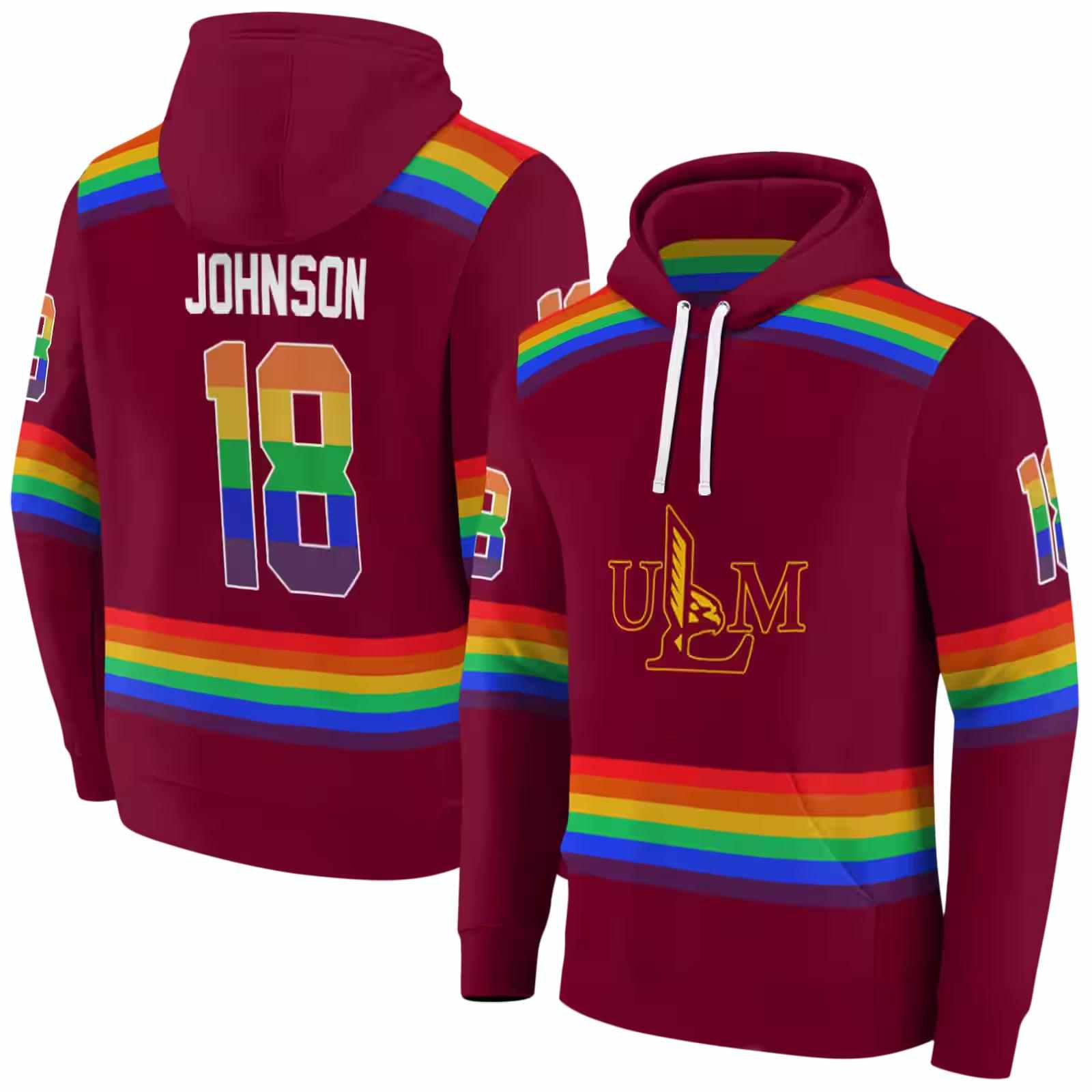 personalized louisiana monroe warhawks rainbow stripes red hoodie fashion forward