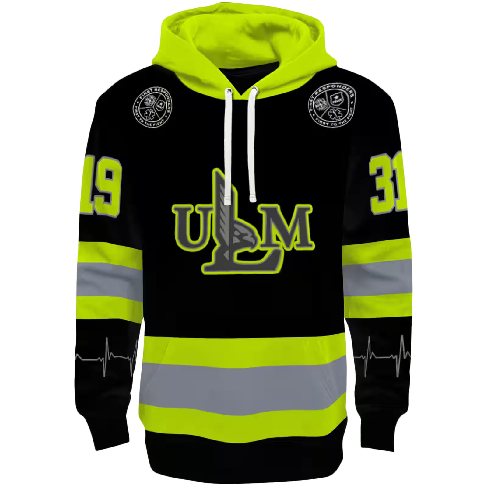 Personalized Louisiana-Monroe Warhawks Safety Motif Black Neon Green Hoodie