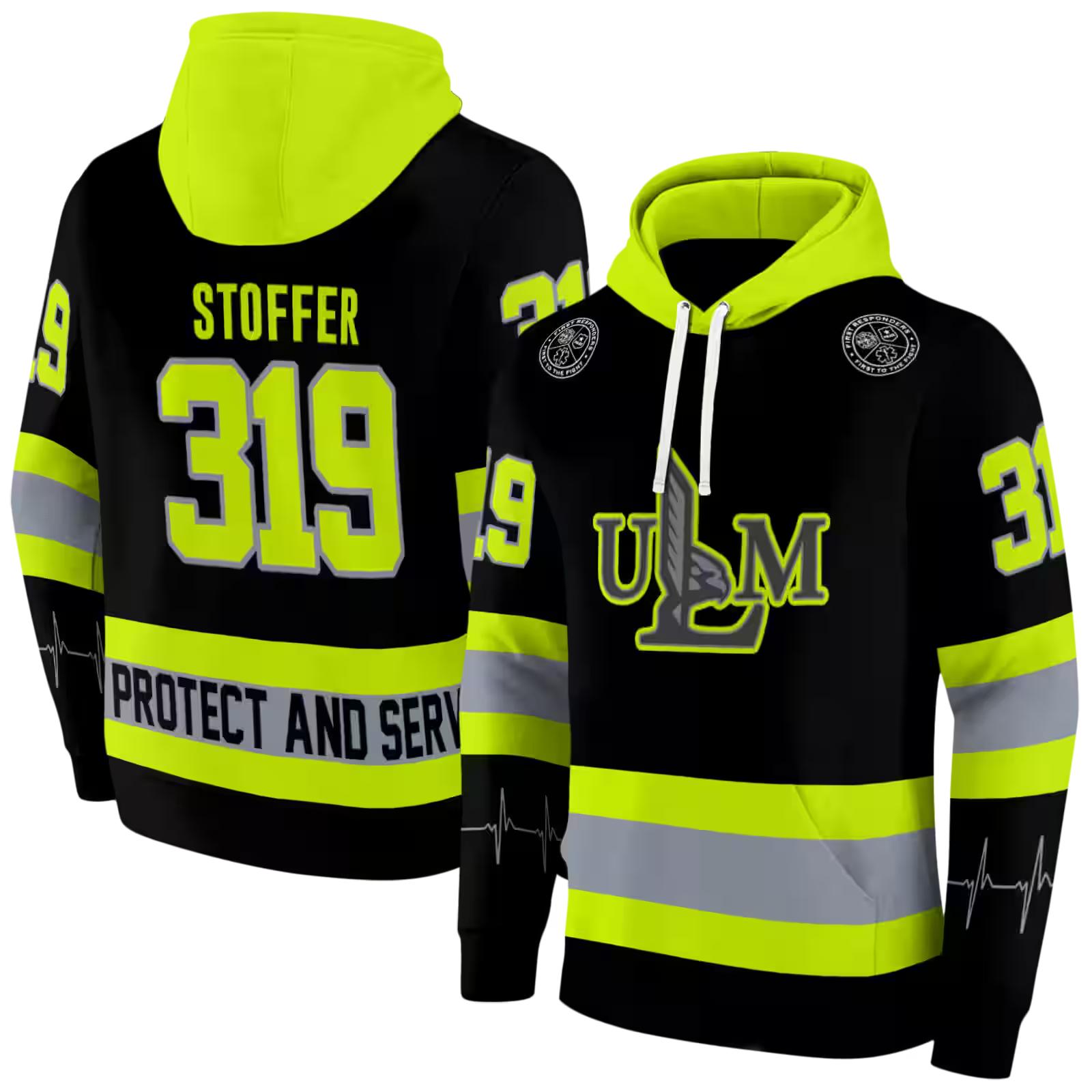 personalized louisiana monroe warhawks safety motif black neon green hoodie fashion forward