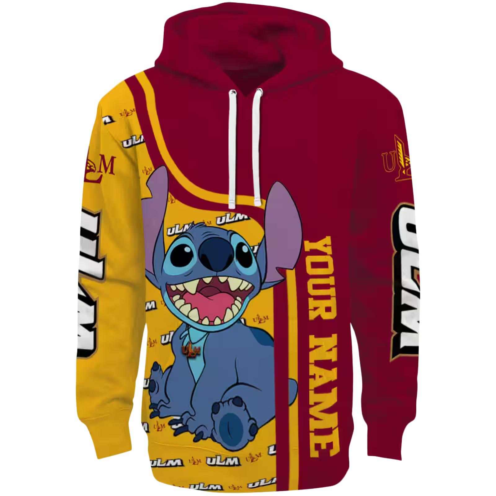 Personalized Louisiana-Monroe Warhawks Stitch Red Hoodie