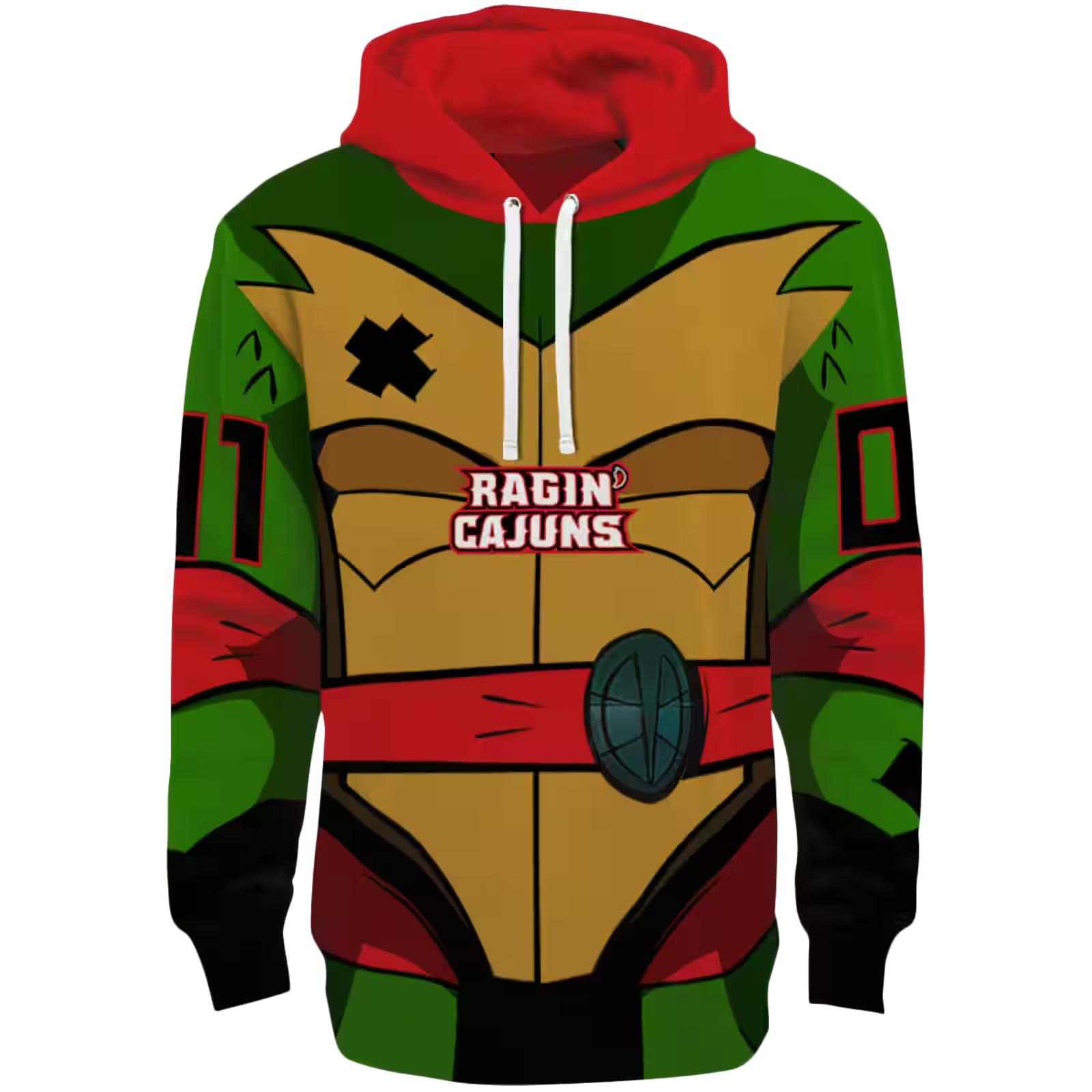 Personalized Louisiana Ragin’ Cajuns Superhero Armor Red Green Hoodie