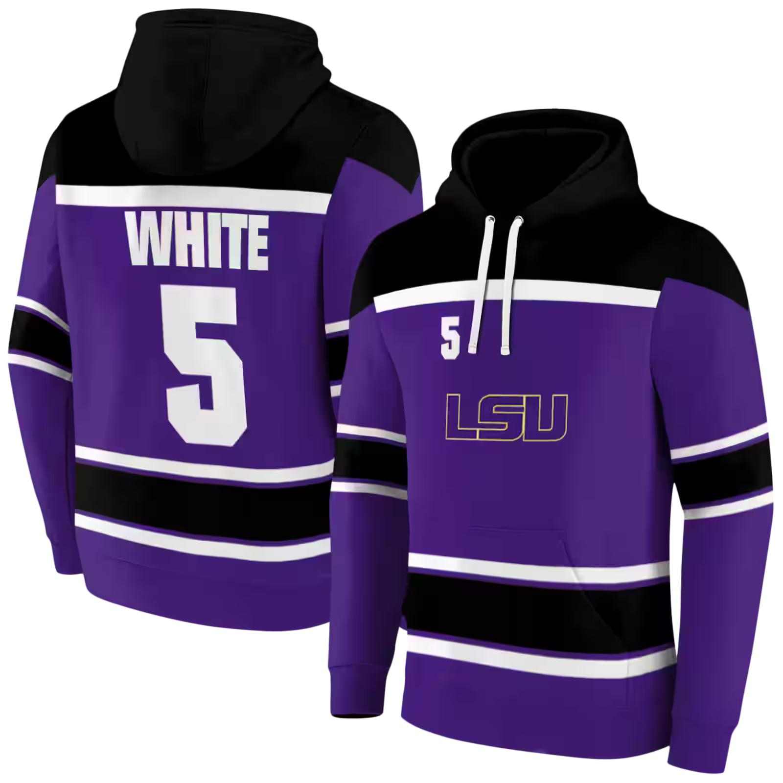 personalized lsu tigers striped pattern purple hoodie fashion forward