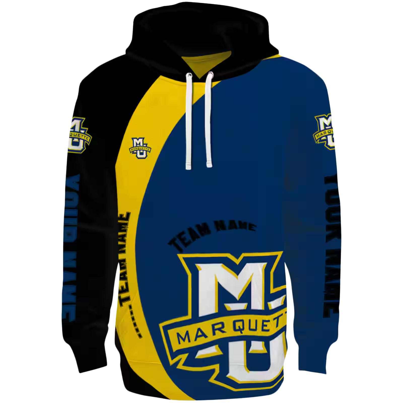 Personalized Marquette Golden Eagles Minimalist Design Blue Black Hoodie