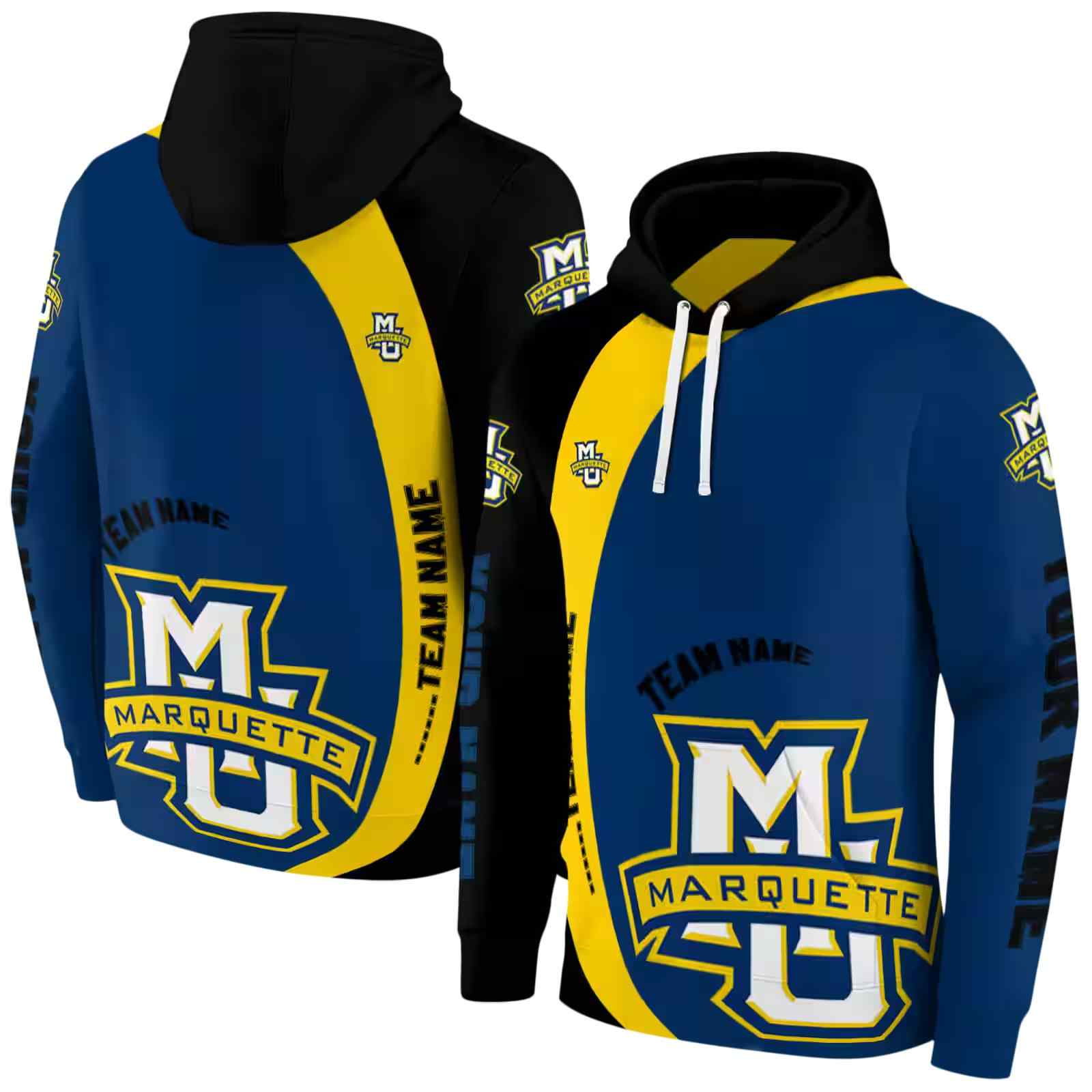 personalized marquette golden eagles minimalist design blue black hoodie fashion forward