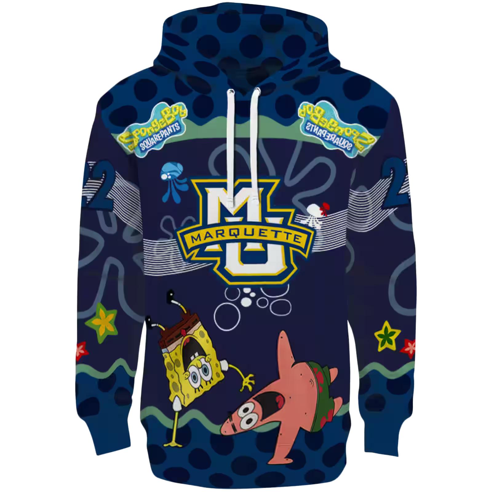 Personalized Marquette Golden Eagles Spongebob Patrick Star Blue Navy Hoodie