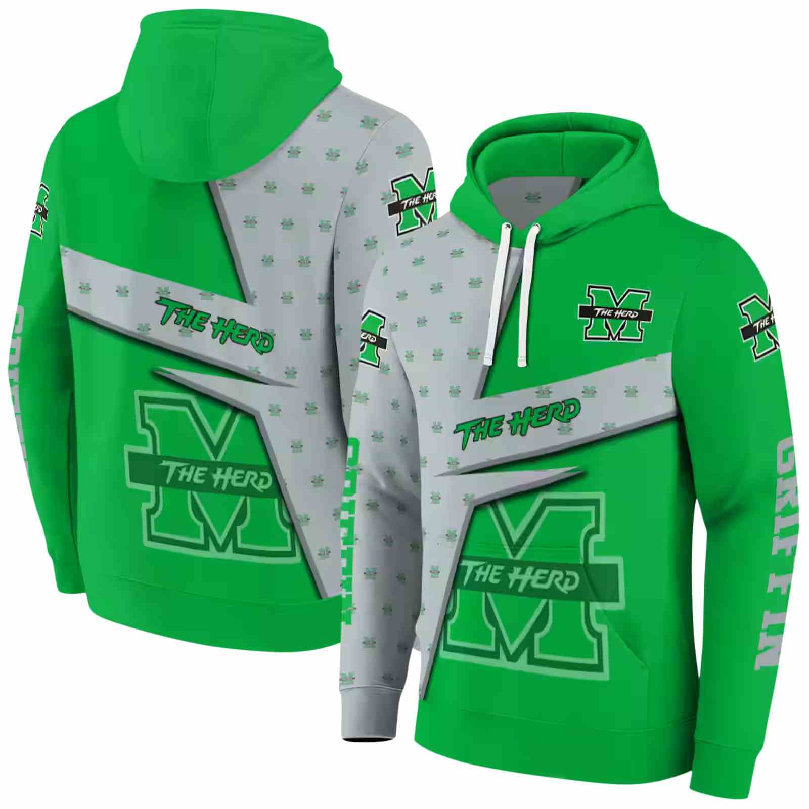 personalized marshall thundering herd abstract shape green hoodie fashion forward