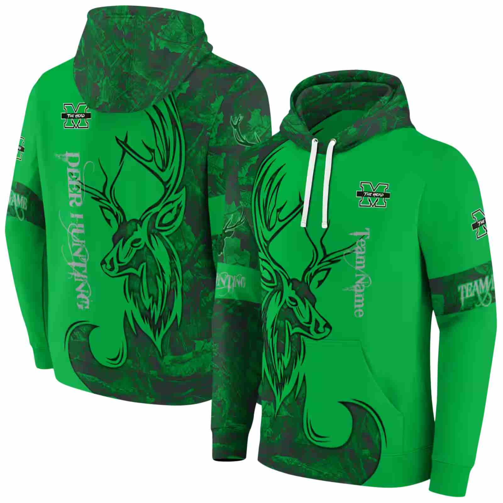 personalized marshall thundering herd deer silhouette green hoodie fashion forward