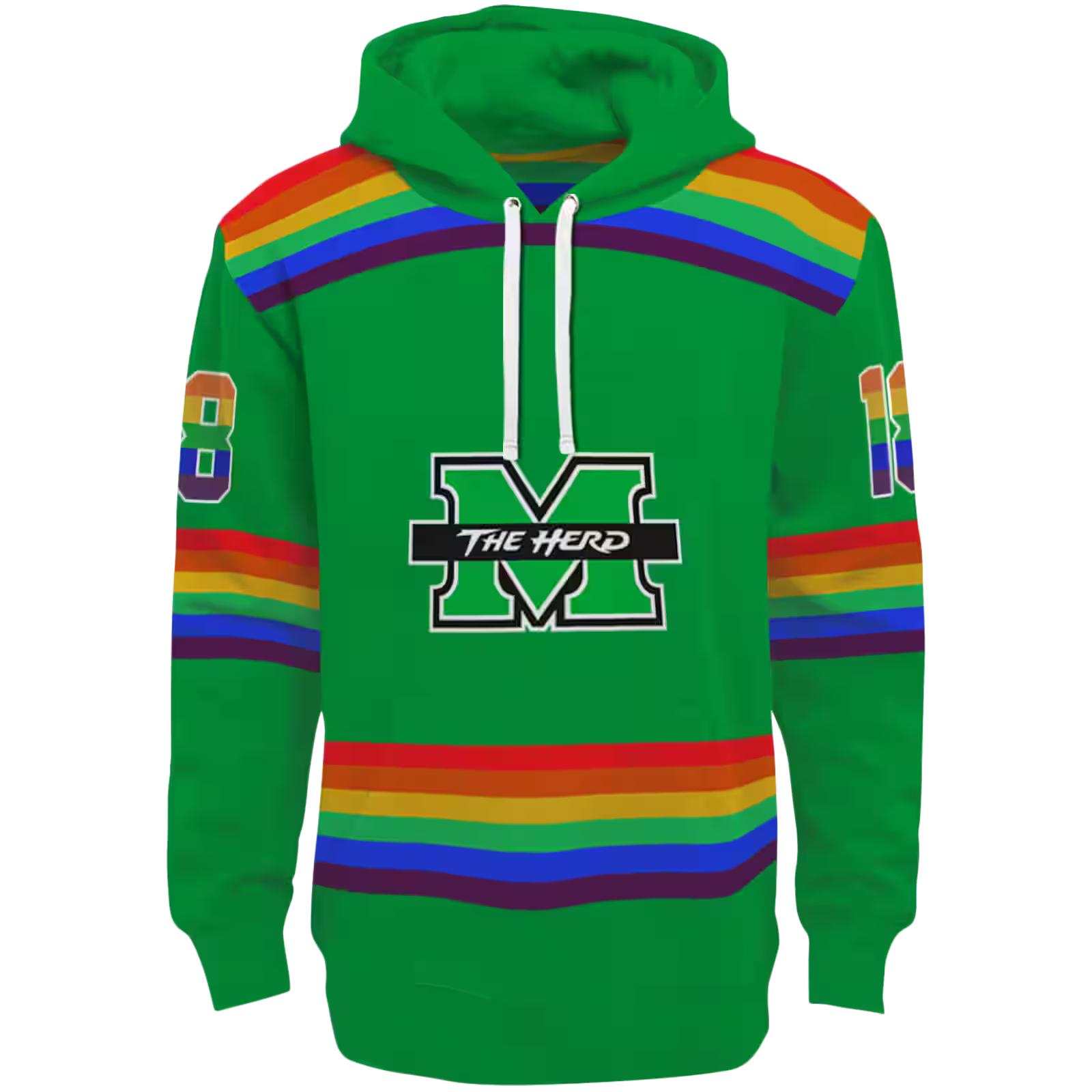 Personalized Marshall Thundering Herd Rainbow Stripes Green Hoodie