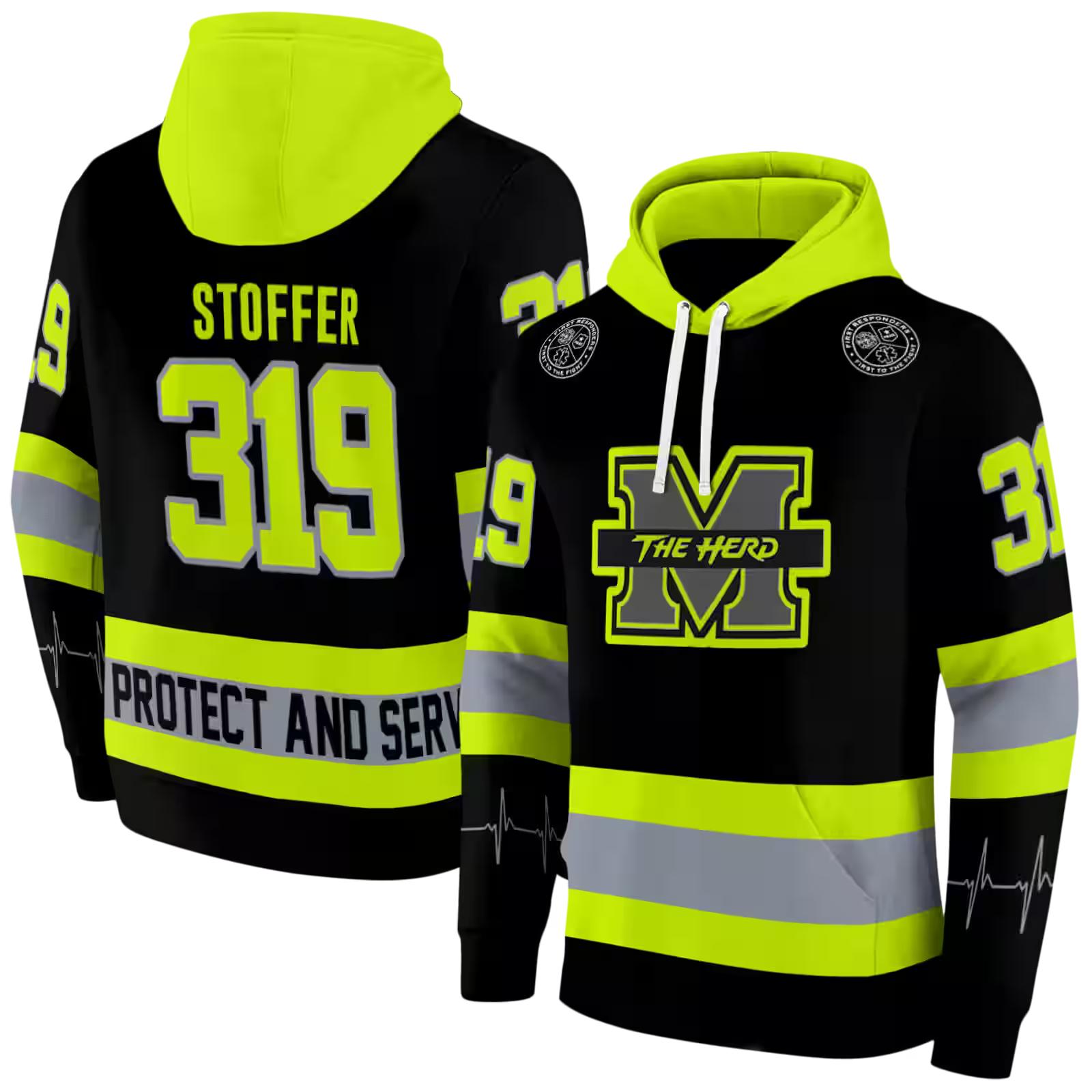 personalized marshall thundering herd safety motif black neon green hoodie fashion forward