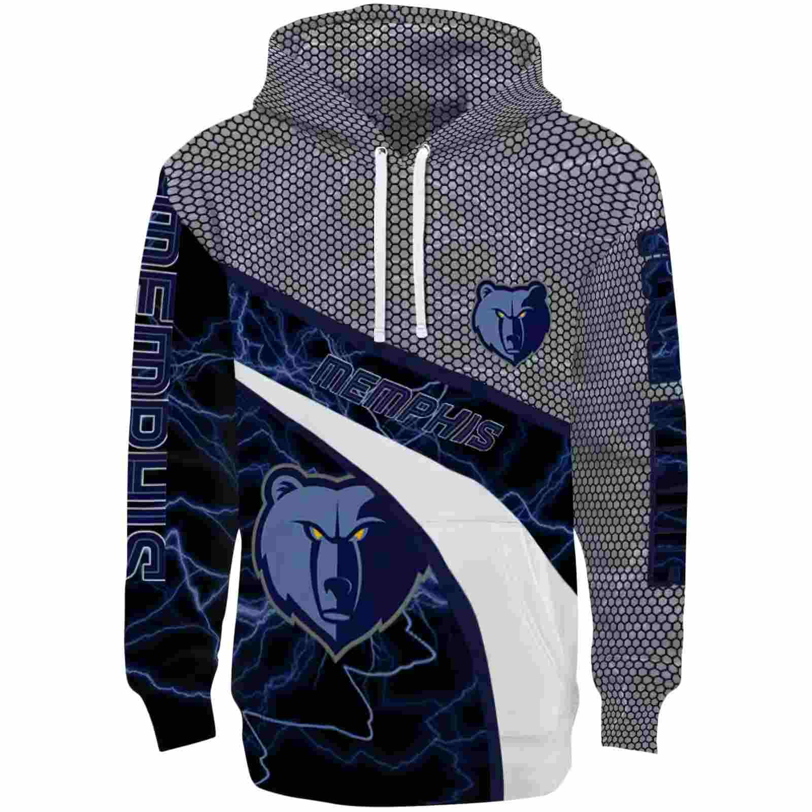 Personalized Memphis Grizzlies Hexagonal Mesh Blue Black Gray Hoodie