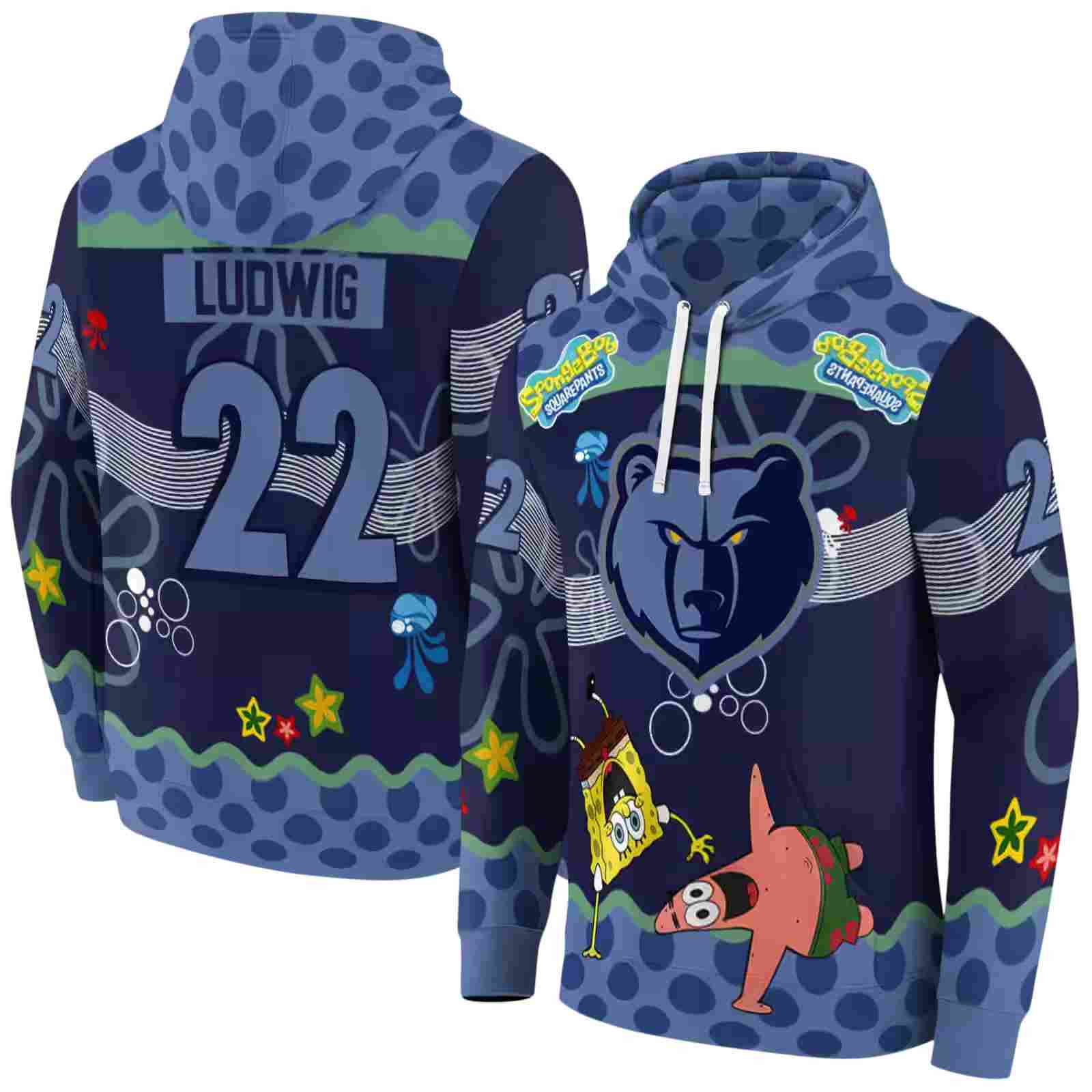 personalized memphis grizzlies spongebob patrick star blue navy hoodie fashion forward