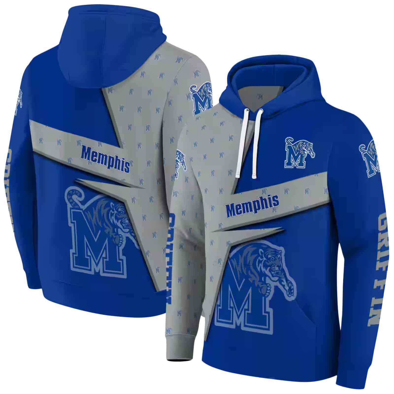 personalized memphis tigers abstract shape blue hoodie fashion forward