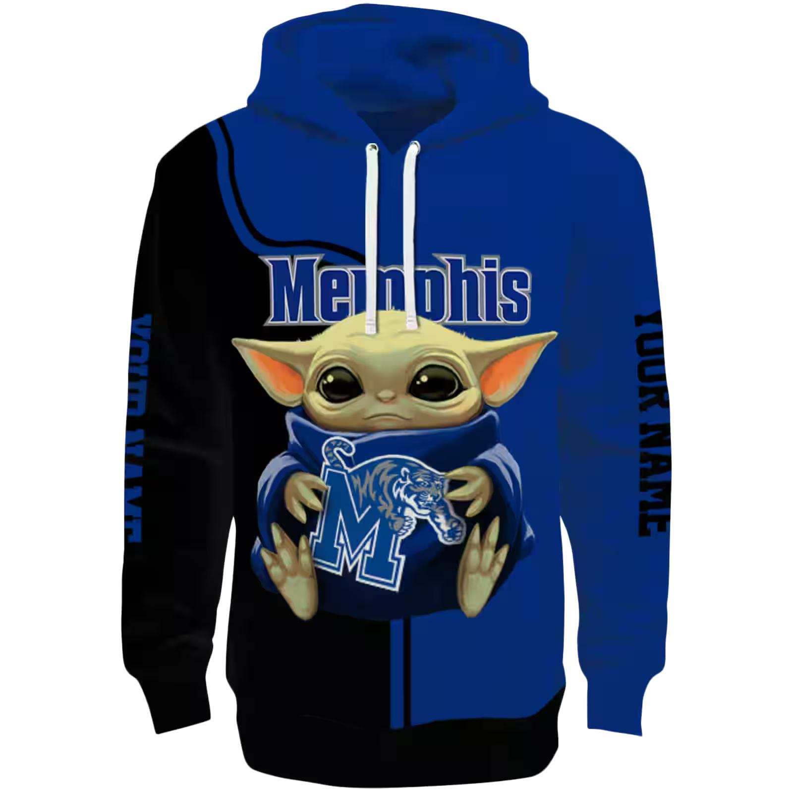 Personalized Memphis Tigers Baby Yoda Blue Black Hoodie