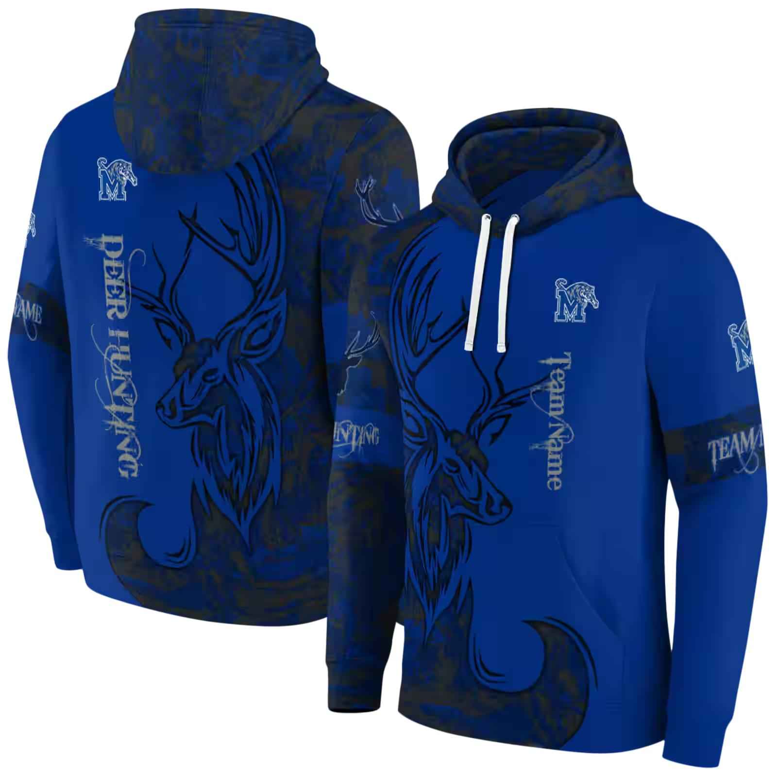 personalized memphis tigers deer silhouette blue hoodie fashion forward