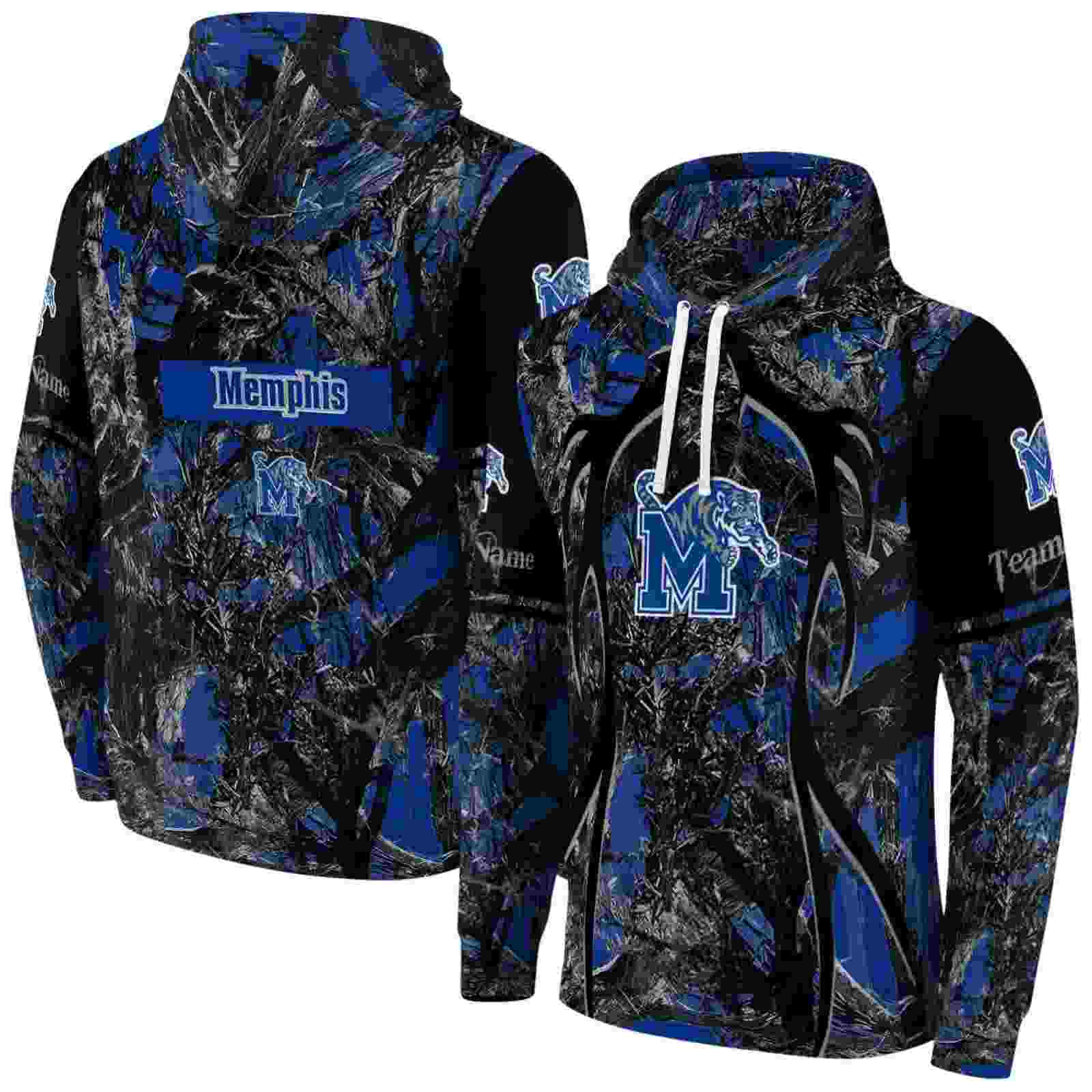 personalized memphis tigers hunting theme blue black hoodie fashion forward