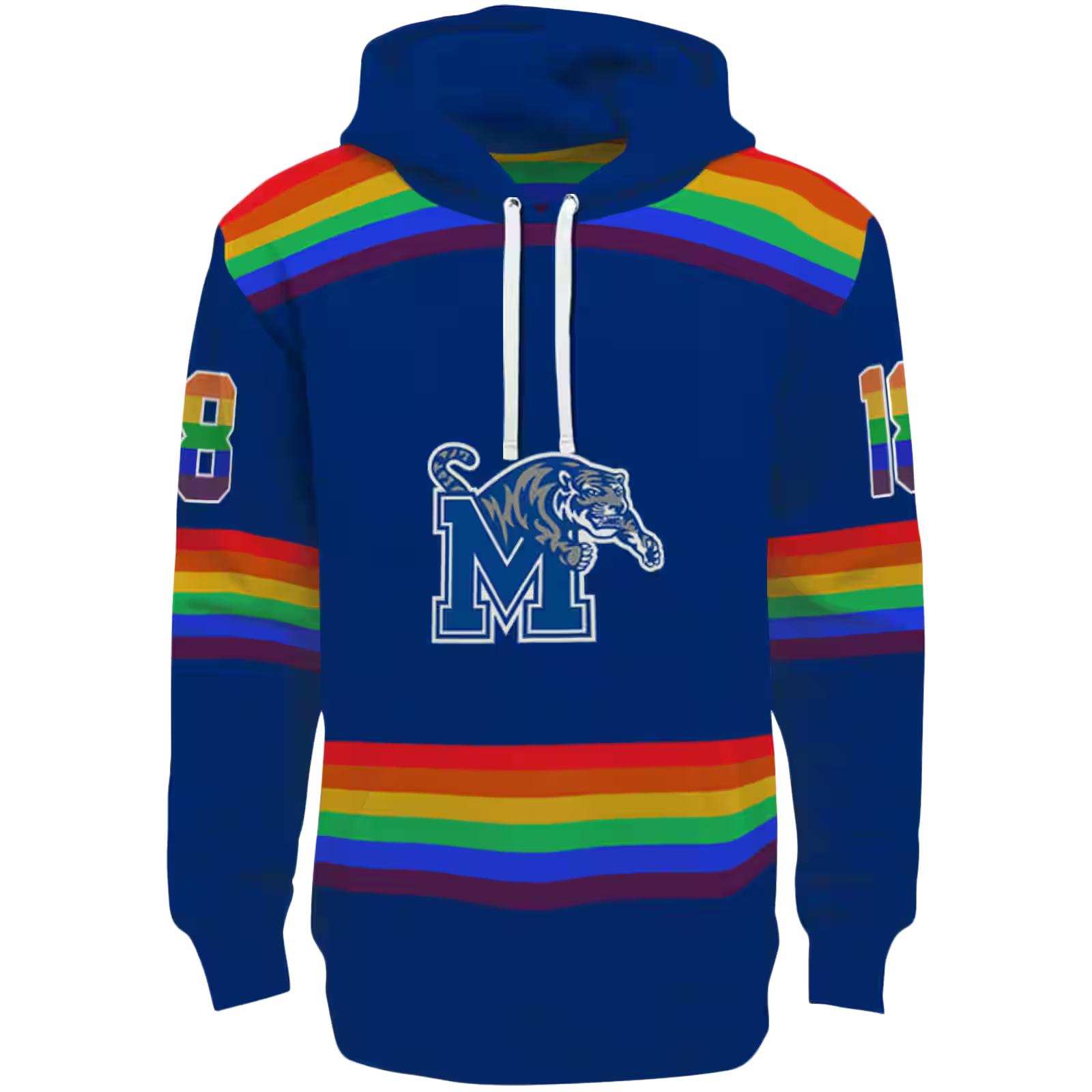 Personalized Memphis Tigers Rainbow Stripes Blue Hoodie