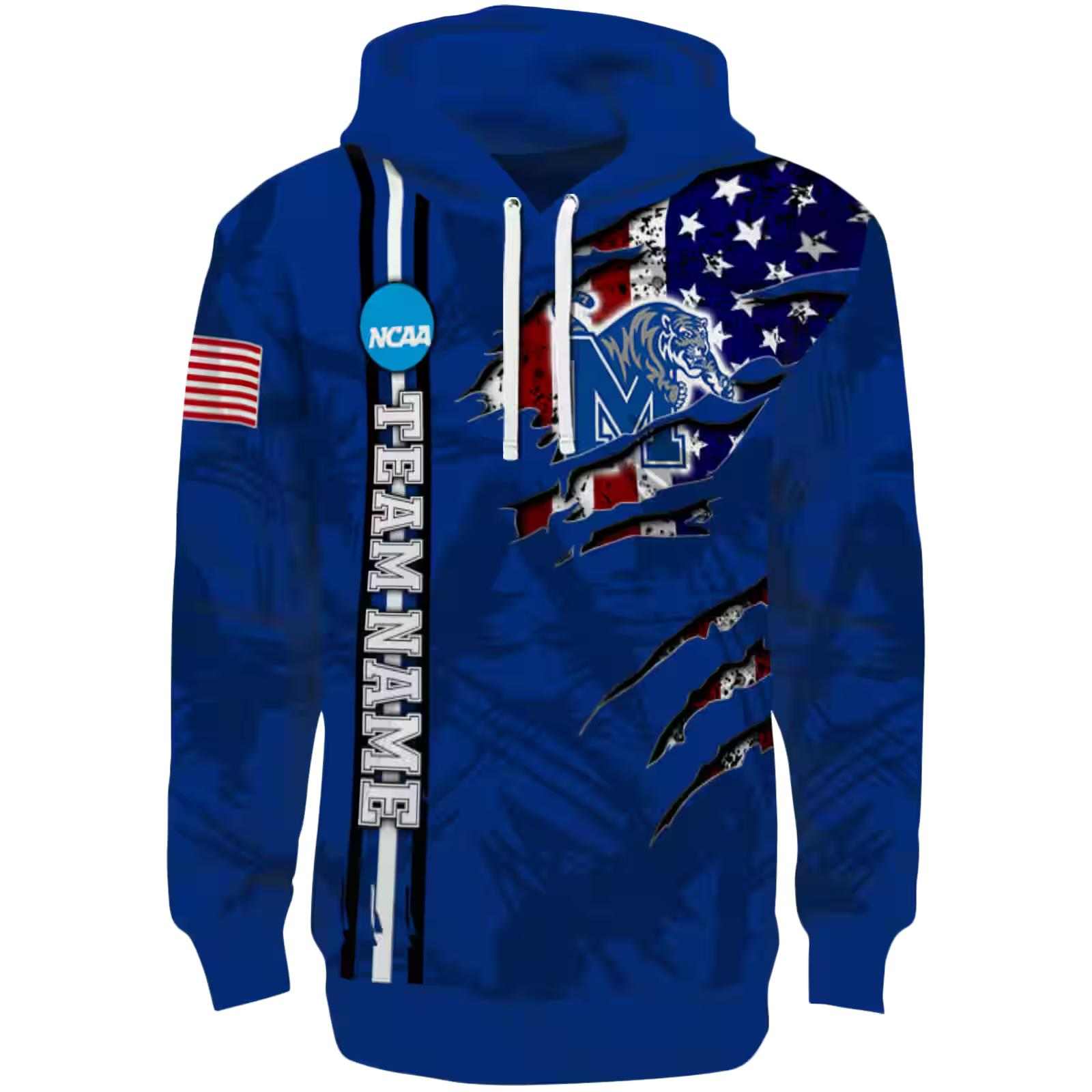 Personalized Memphis Tigers Ripped Flag Blue Hoodie