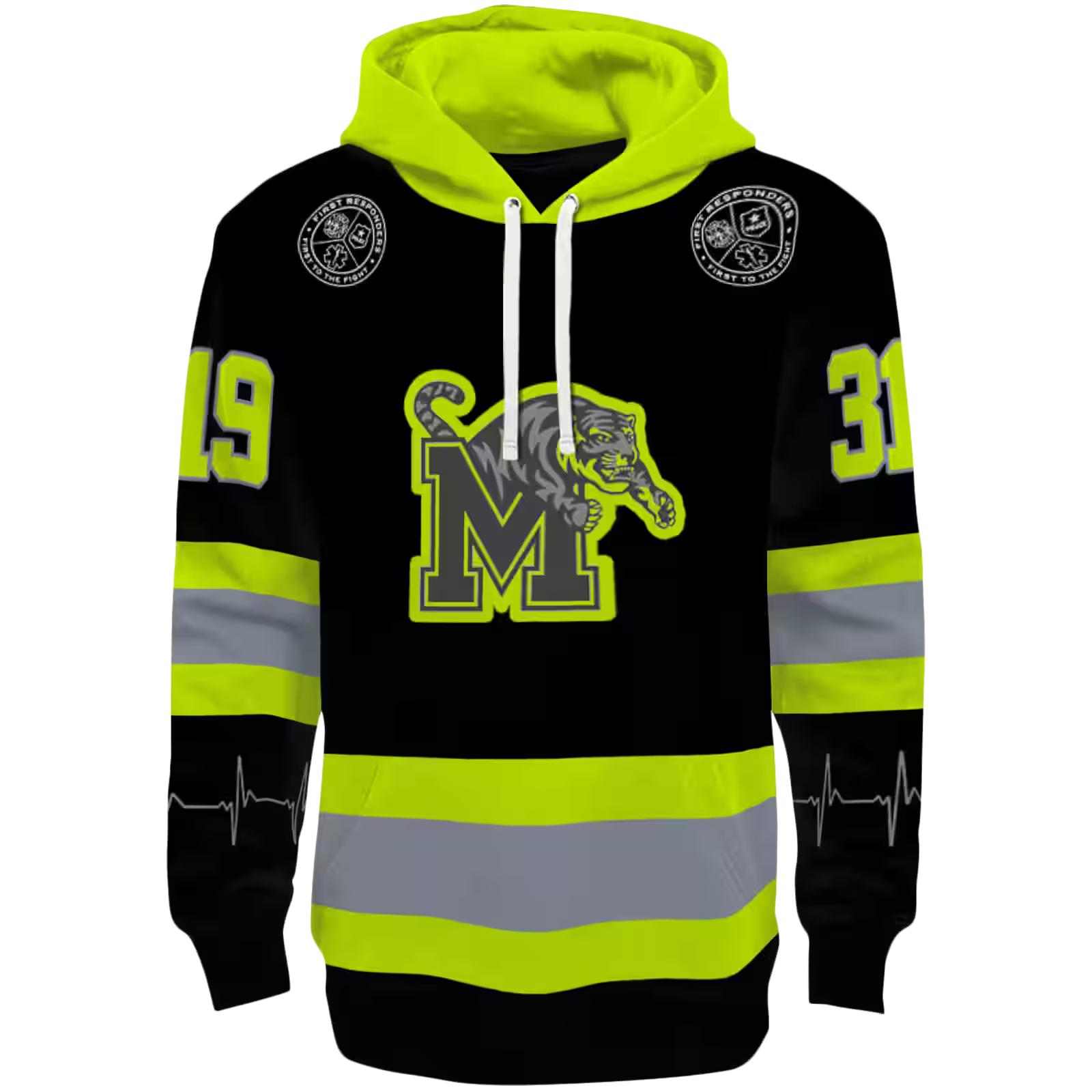 Personalized Memphis Tigers Safety Motif Black Neon Green Hoodie