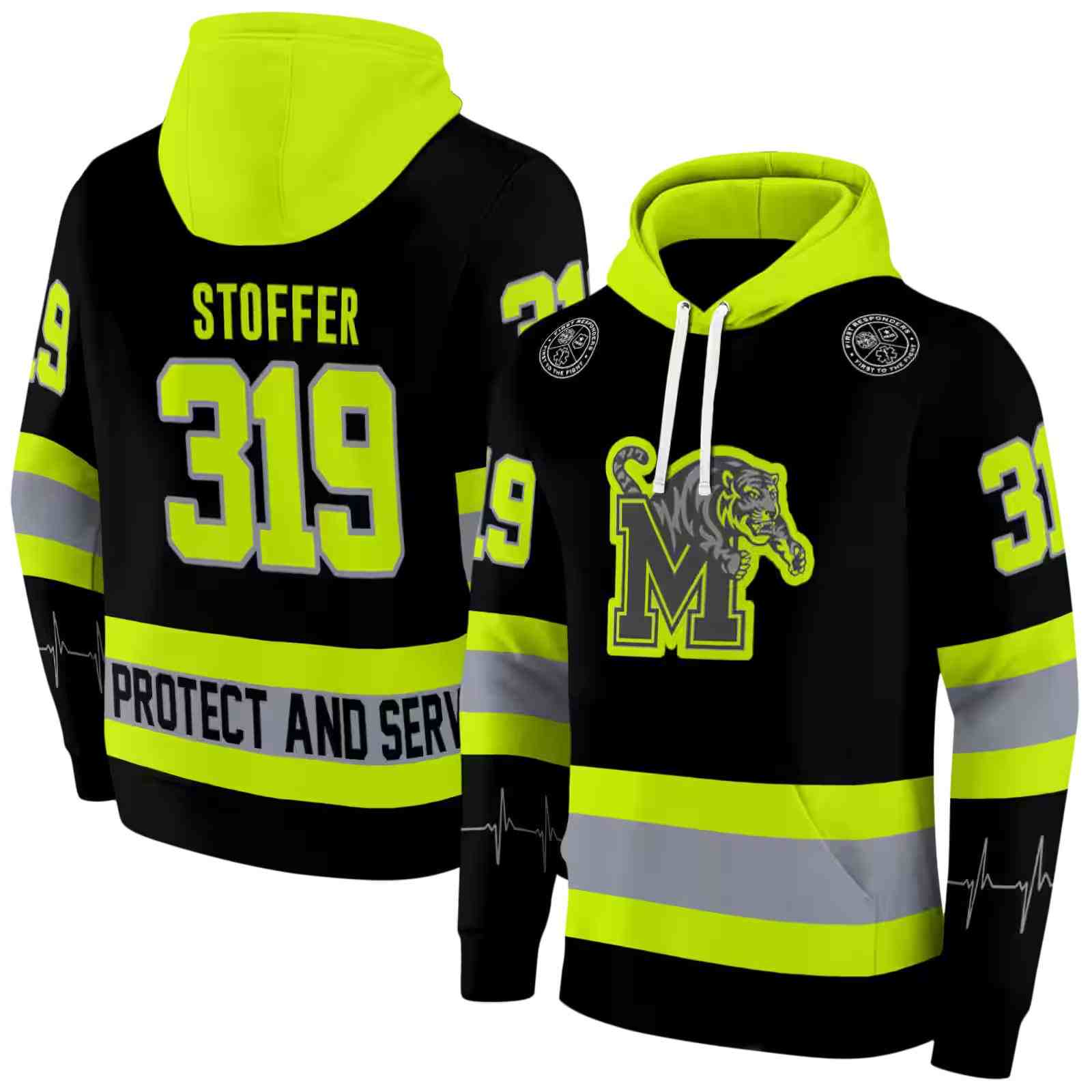 personalized memphis tigers safety motif black neon green hoodie fashion forward