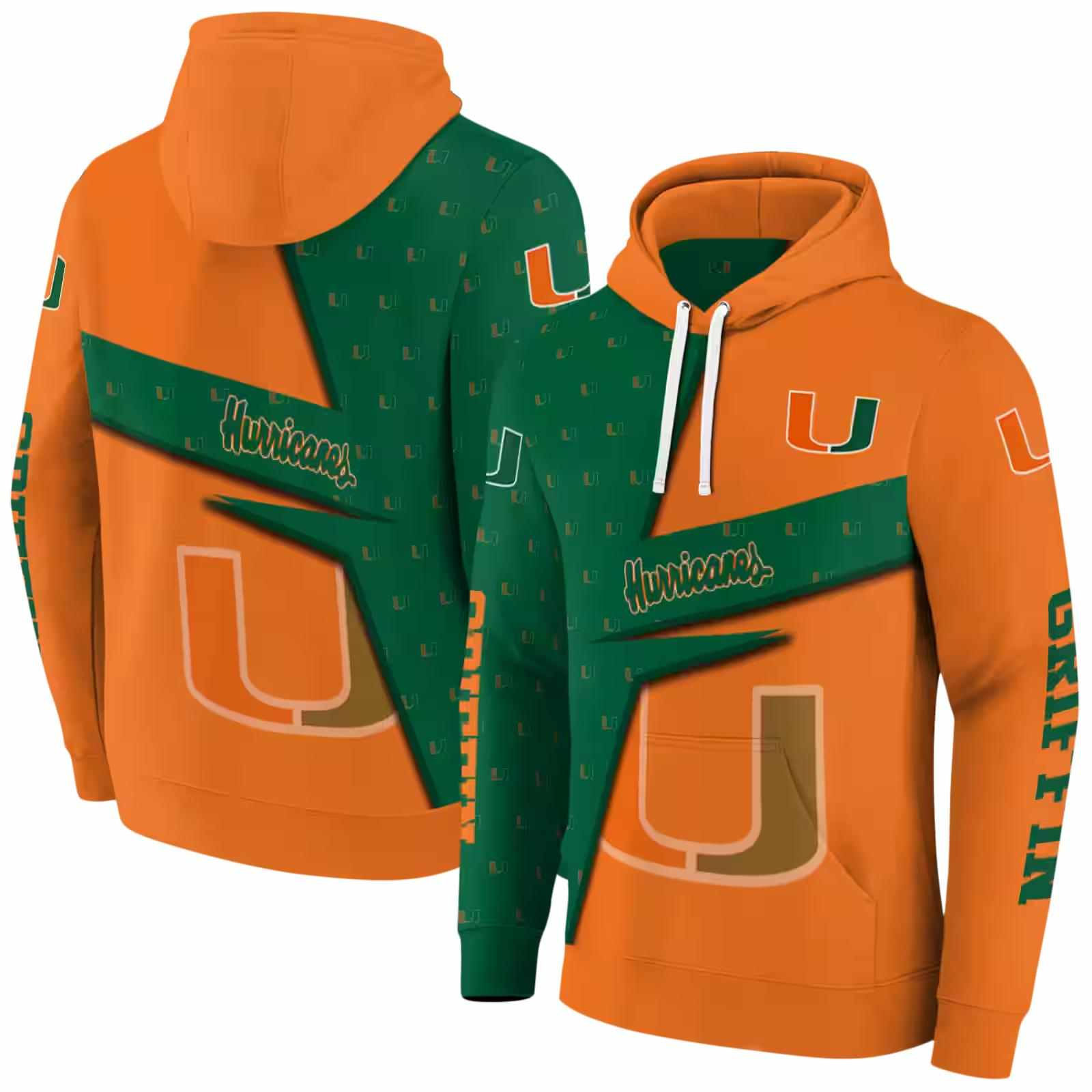 personalized miami hurricanes abstract shape orange hoodie fashion forward