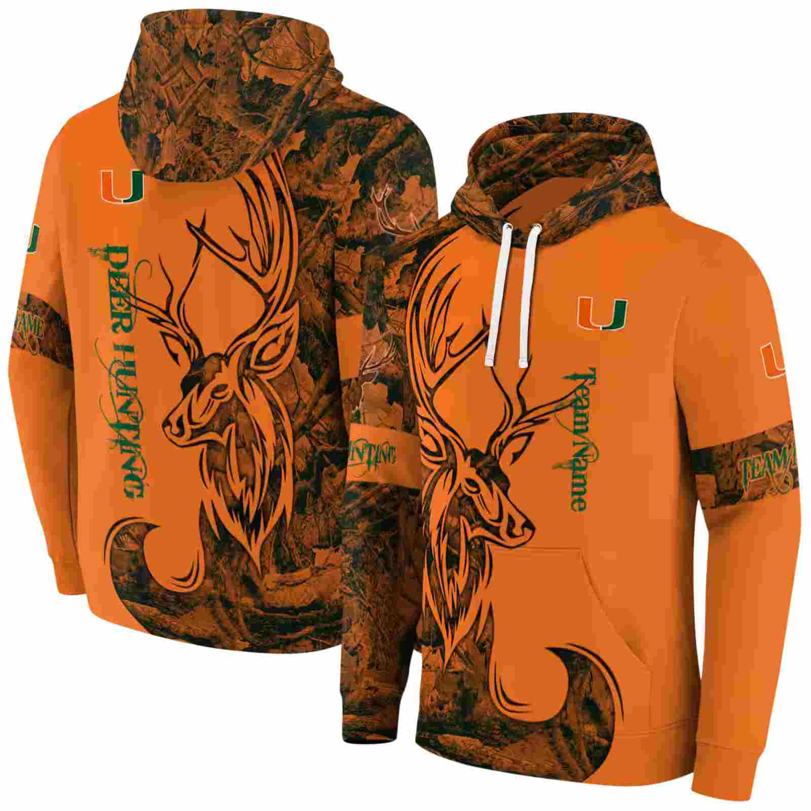 personalized miami hurricanes deer silhouette orange hoodie fashion forward